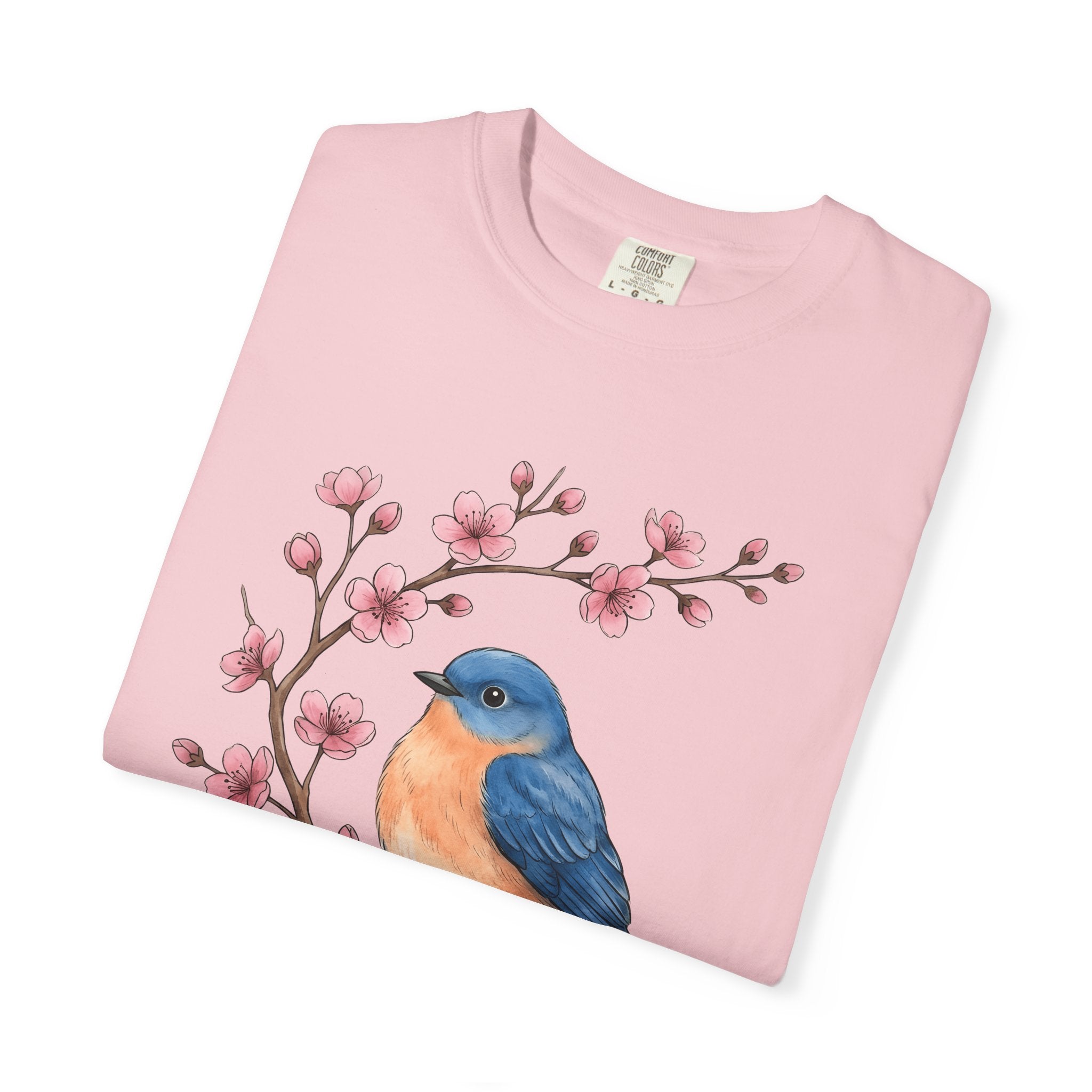 Bluebird Floral Shirt Easter Spring Gift Women Watercolor Tee Floral T-Shirt Easter Fan Painted Tshirt Seasonal Graphic Hand Drawn Cherry