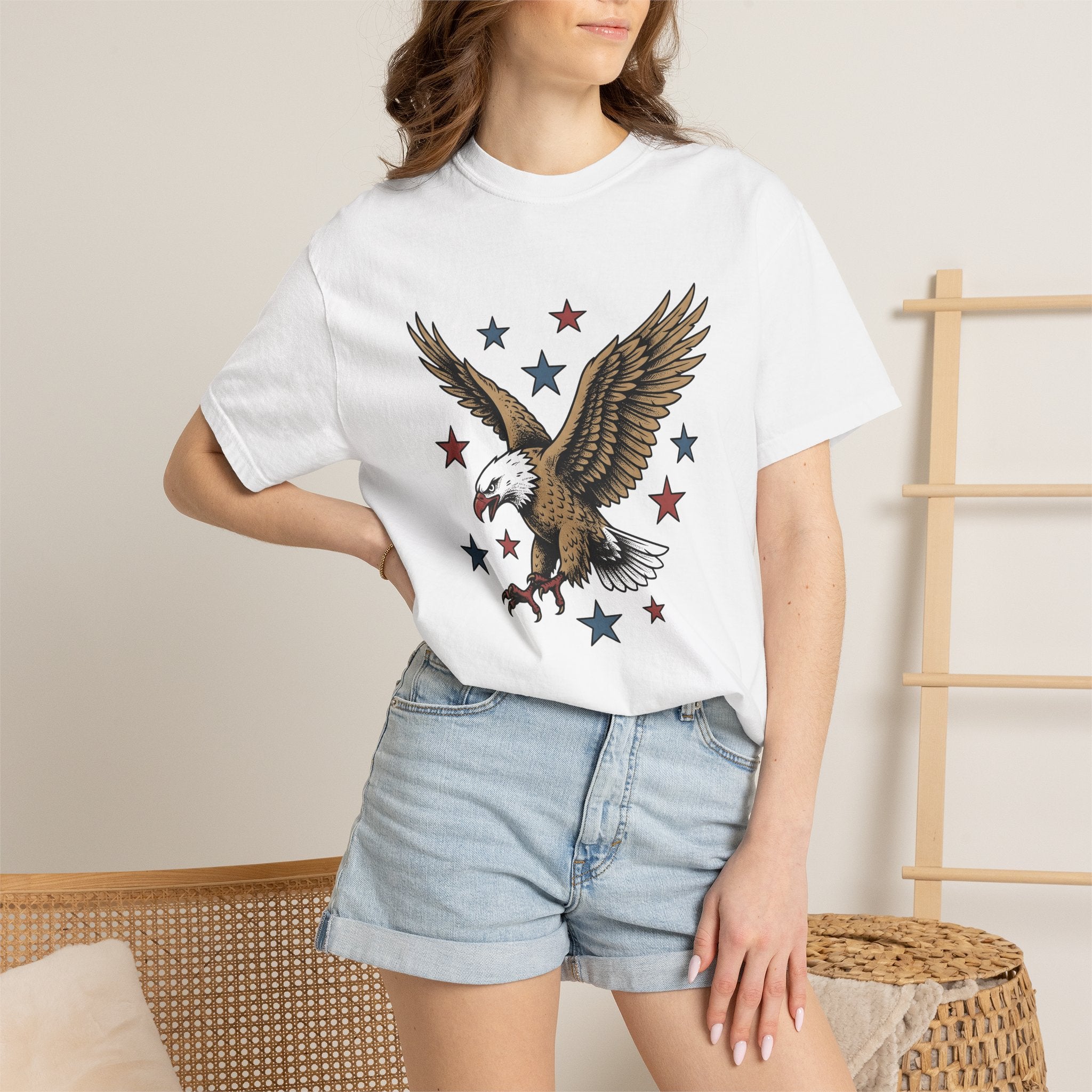 Bald Eagle Shirt America Patriotic Gift Women Vintage Tee Eagle T-Shirt American Enthusiast Retro Tshirt Nationalistic Graphic Hand Drawn