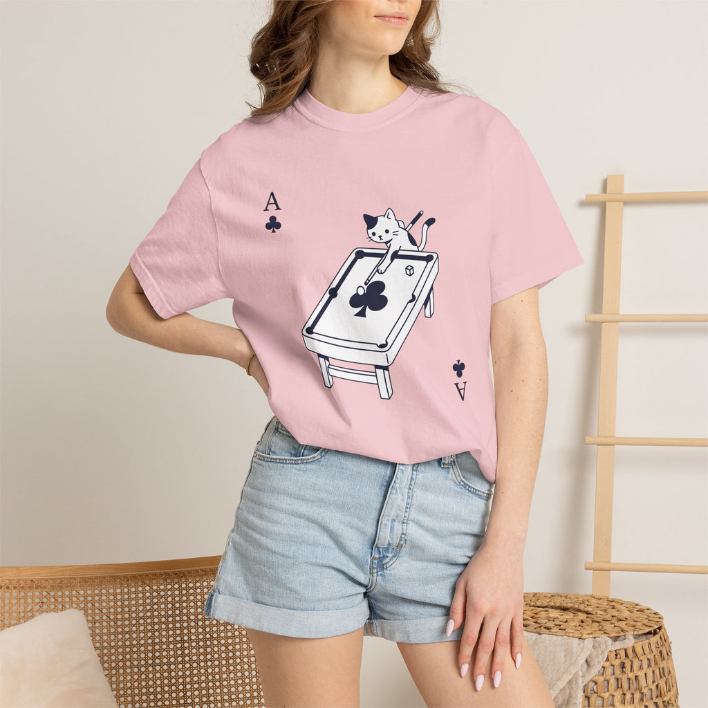 Cat Pool Table Shirt Cat Gaming Gift Women Kawaii Tee Billiard Table T-Shirt Cat Fan Anime Tshirt Gamer Graphic Minimal Playing Card Tshirt