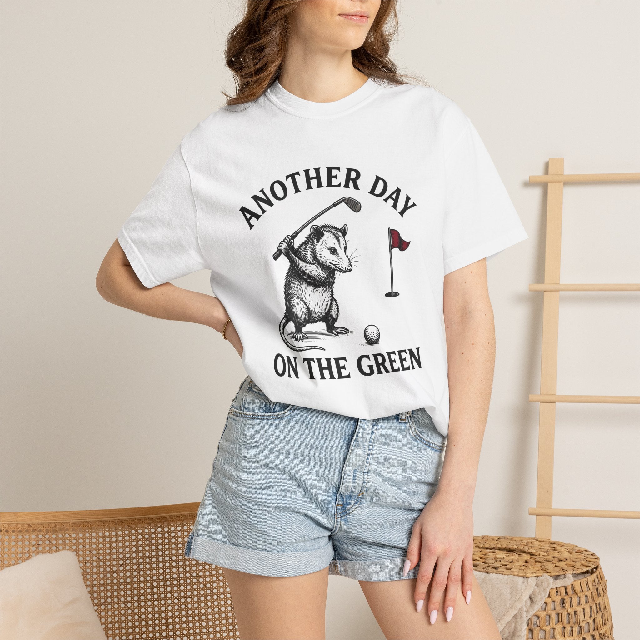 Possum Golf Shirt Golf Fauna Gift Women Hand Drawn Tee Opossum T-Shirt Golfer Fan Wildlife Graphic Tshirt Watercolor Pin Flag Tshirt