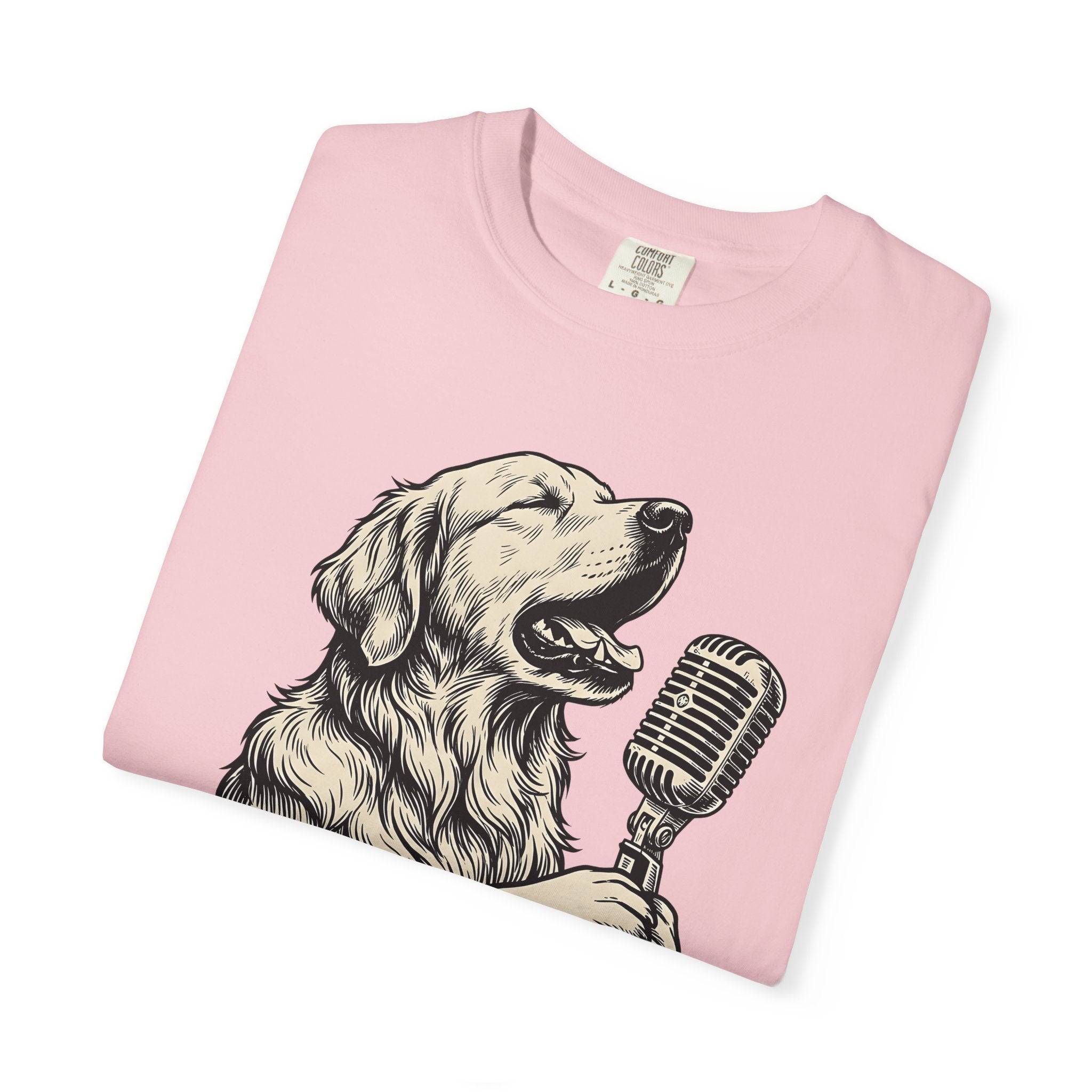 Golden Retriever Shirt Dog Guitar Gift Women Line Art Tee Retriever T-Shirt Dog Fan Illustrated Graphic Tshirt Hand Drawn Microphone Tshirt