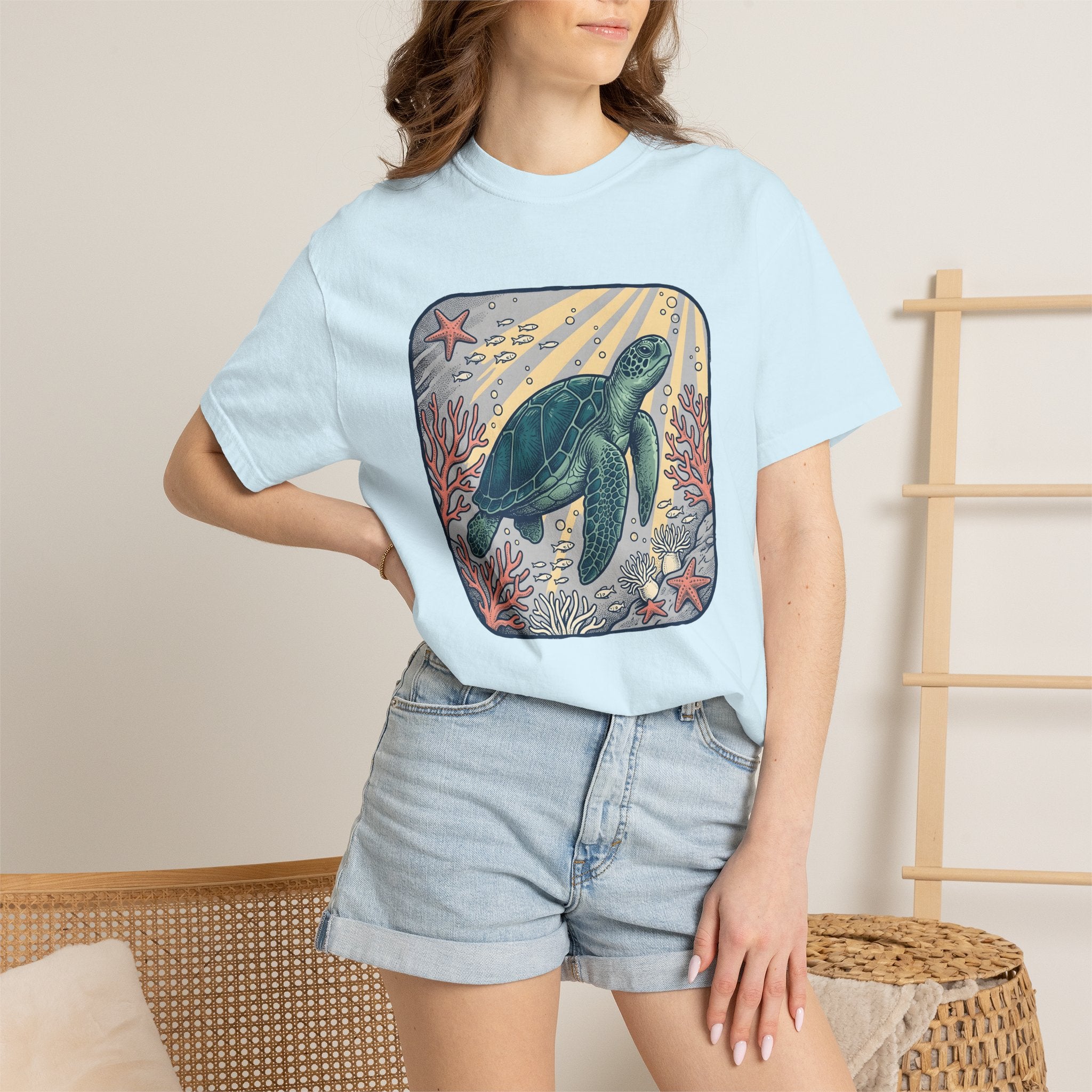 Turtle Marine Shirt Ocean Creatures Gift Women Cartoon Tee TorTurtle T-Shirt Sea Fan Turtle Graphic Illustration Sketch Coral Reef Tshirt