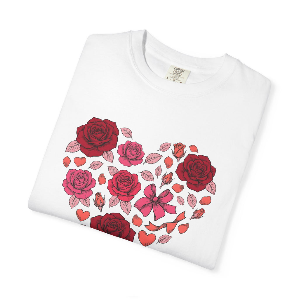 Rose Heart Shirt Valentines Day Floral Gift Women Hand Drawn Tee Heart T-Shirt Valentine Fan Illustrated Tshirt Floral Design Vintage Bow