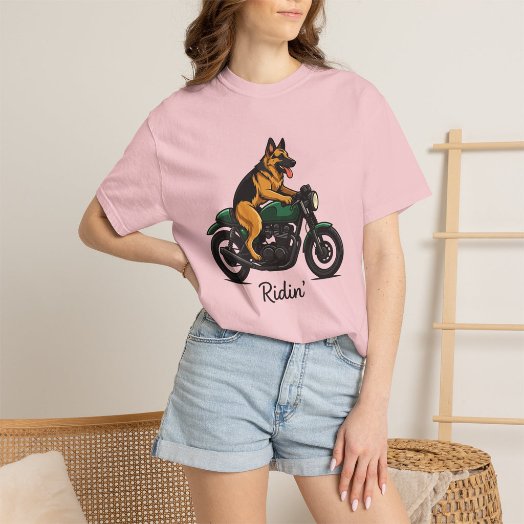 German Shepherd Motorcycle Shirt Dog Biker Gear Gift Women Animated Tee Shepherd Motorcycle T-Shirt Dog Fan Cartoon Tshirt Biker Graphic