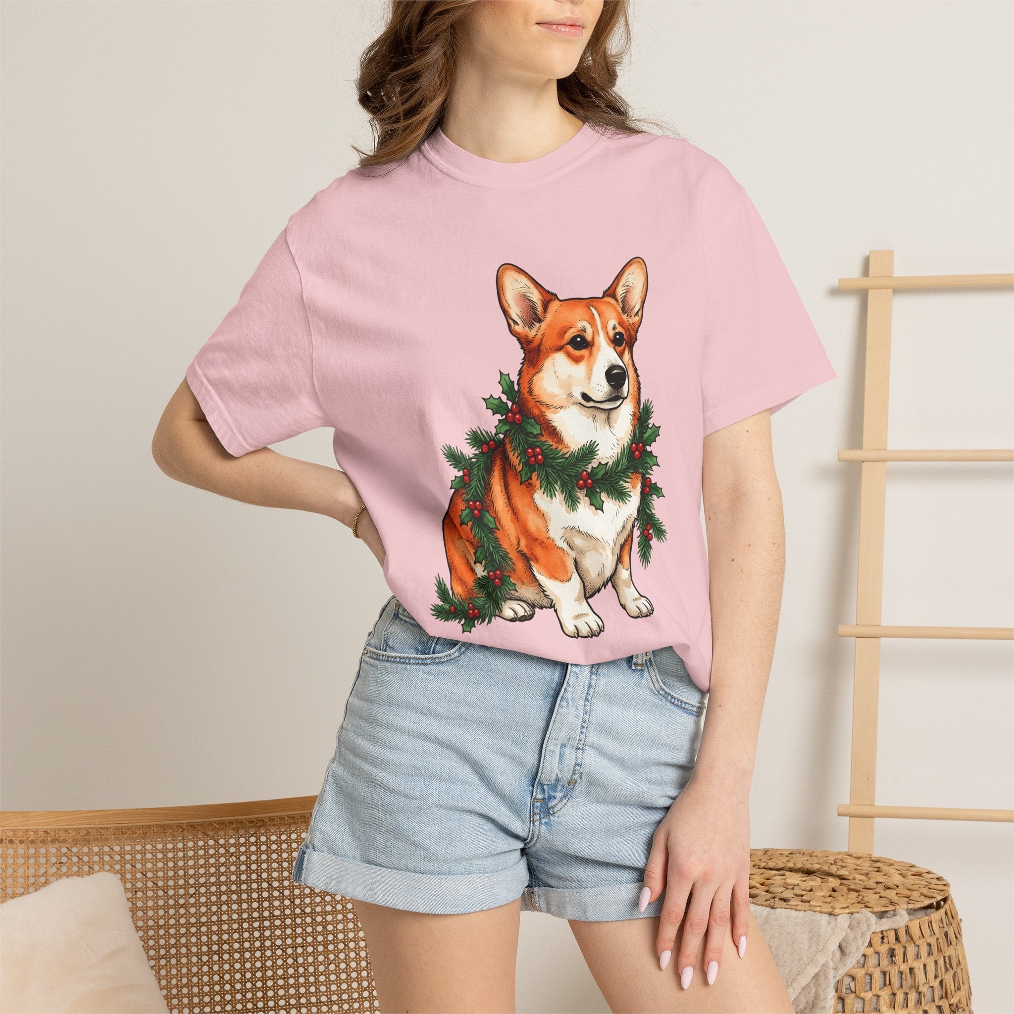 Corgi Shirt Christmas Puppy Gift Women Illustration Tee Pembroke Welsh Corgi T-Shirt Xmas Fan Holiday Tshirt Dog Graphic Doodle Christmas