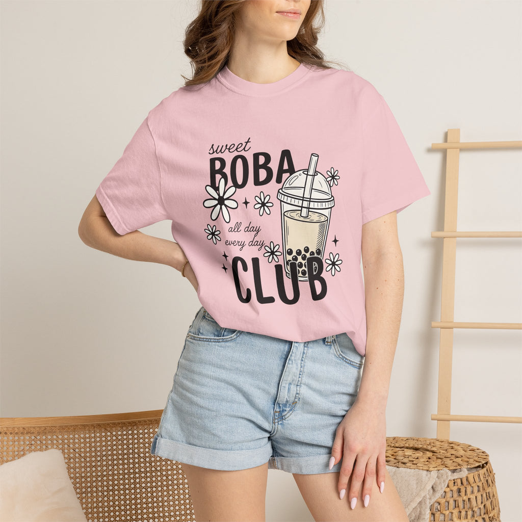 Boba Tea Shirt Drinks Foodie Gift Women Doodle Tee Bubble Tea T-Shirt Beverage Fan Milk Tea Tshirt Food Graphic Retro Floral Tshirt