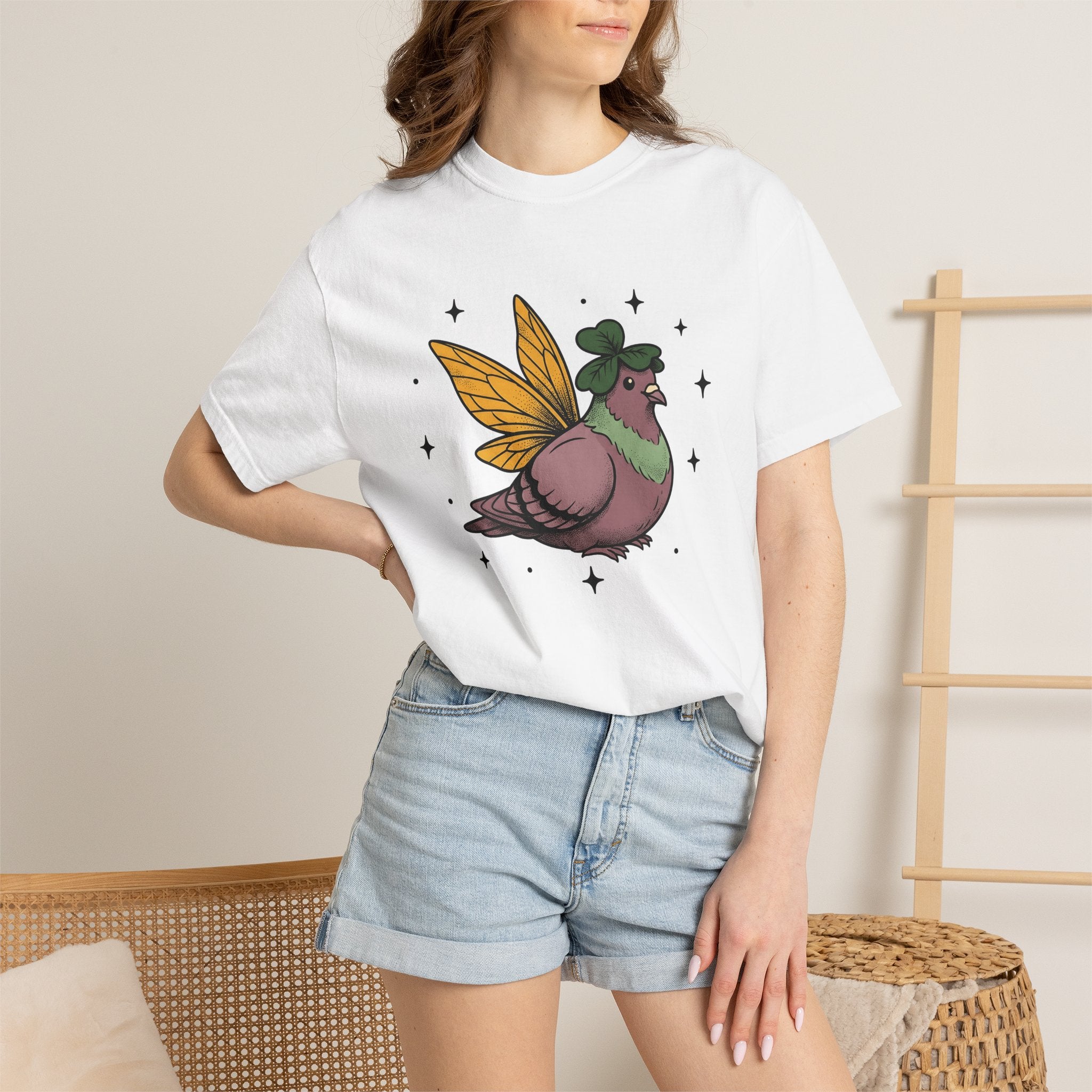 Fairy Bird Shirt Cute Critter Gift Women Cartoon Tee Sprite T-Shirt Adorable Fan Comic Tshirt Creature Graphic Line Art Leaf Hat Tshirt