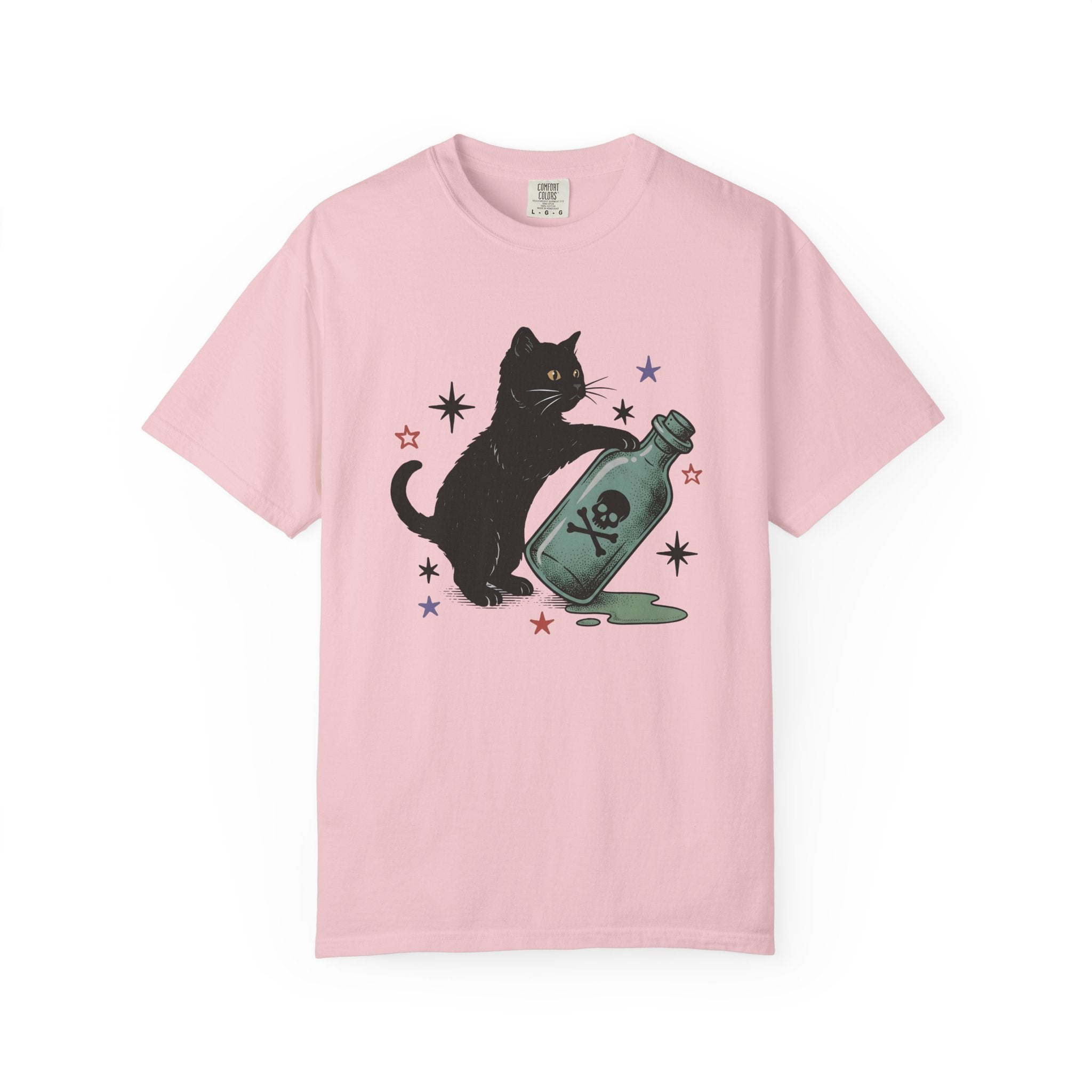 Black Feline Shirt Cat Occult Gift Women Neo Traditional Tee Cat T-Shirt Cat Fan Faux Tshirt Mystic Graphic Old School Poison Vial Tshirt