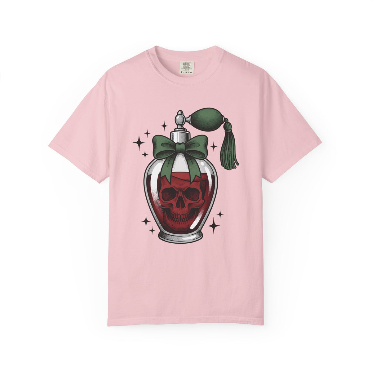 Skull Cologne Bottle Shirt Halloween Macabre Gift Women Line Art Tee Perfume T-Shirt Horror Fan Tattoo Tshirt Dark Graphic Old School Mint
