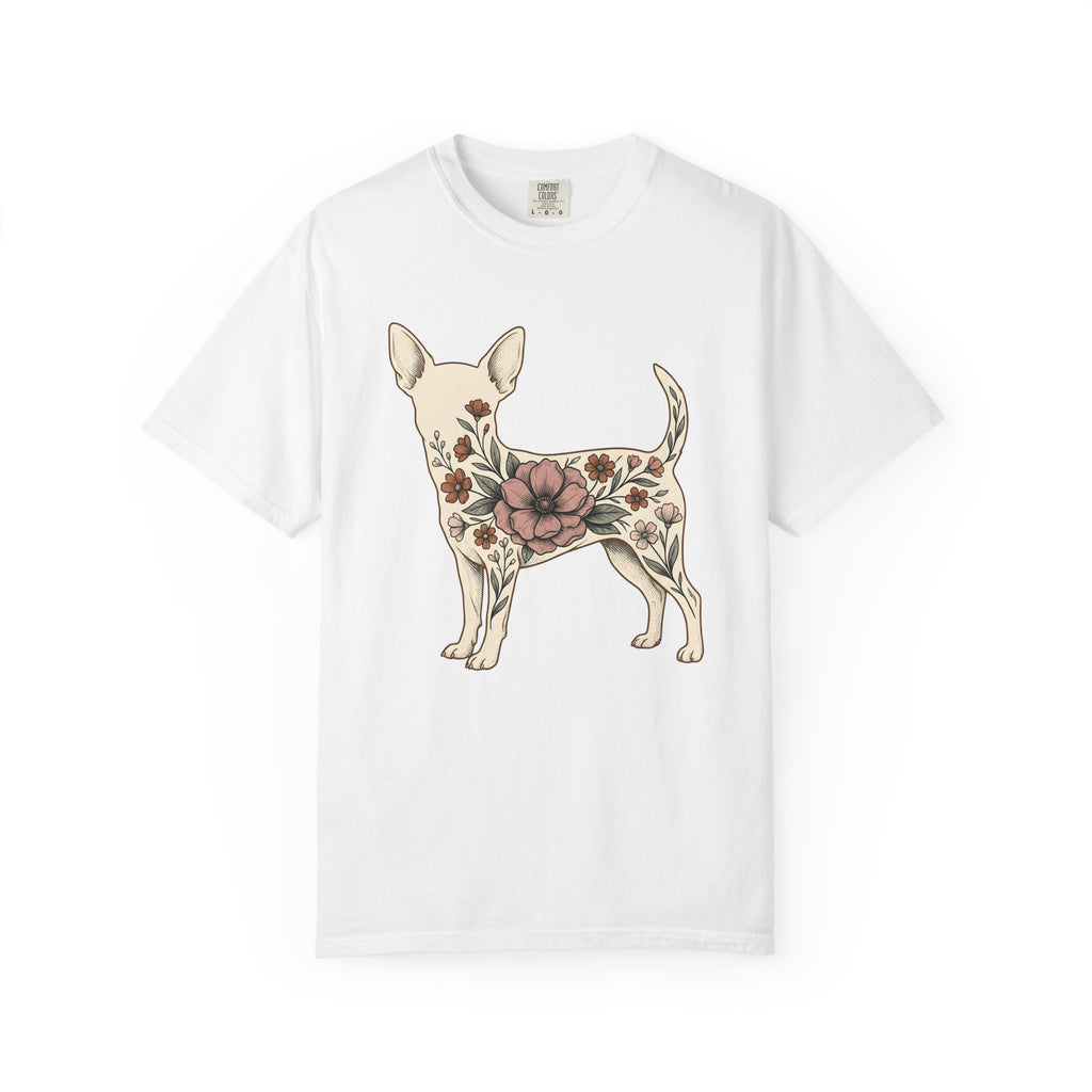 Chihuahua Bloom Shirt Dog Bouquet Gift Women Garden Tee Puppy T-Shirt Dog Fan Floral Tshirt Floral Graphic Hand Drawn Meadow Flowers Tshirt