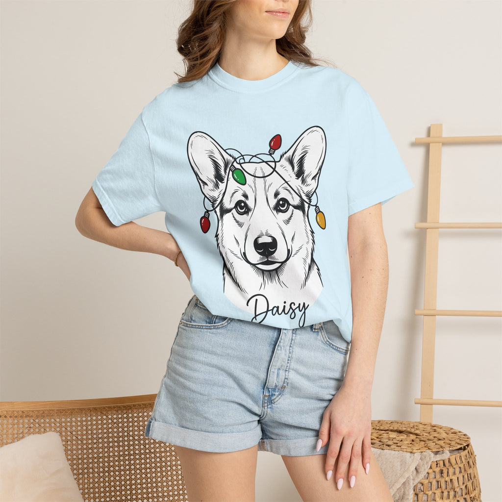 Corgi Pet Shirt Dog Winter Gift Women Cartoon Tee Puppy T-Shirt Dog Fan Canine Tshirt Winter Graphic Clean Xmas Lights Tshirt