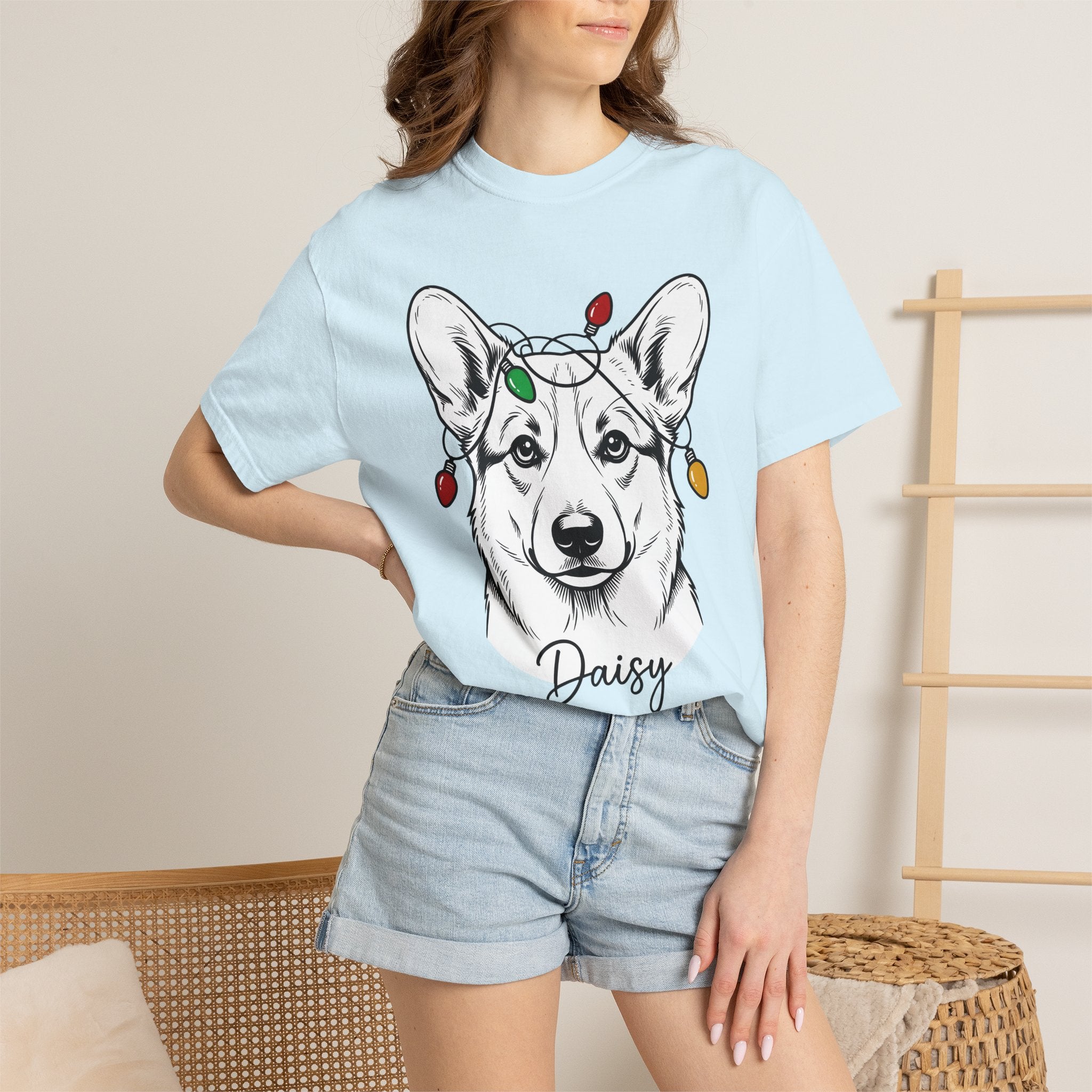 Corgi Pet Shirt Dog Winter Gift Women Cartoon Tee Puppy T-Shirt Dog Fan Canine Tshirt Winter Graphic Clean Xmas Lights Tshirt