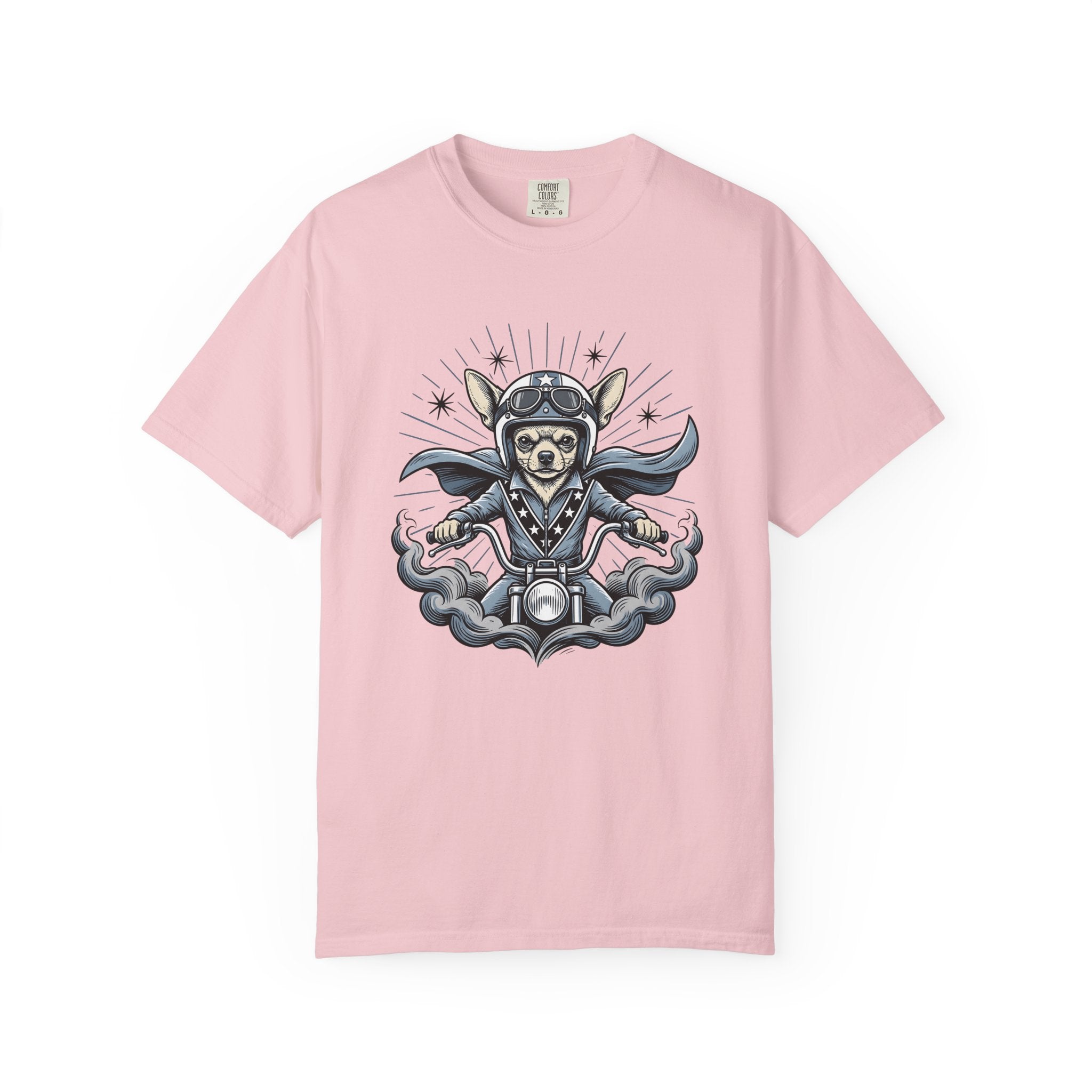 Chihuahua Biker Shirt Dog Motorbike Gift Women Traditional Tee Puppy T-Shirt Dog Fan Classic Tshirt Motorcycle Graphic Hand Drawn Chopper