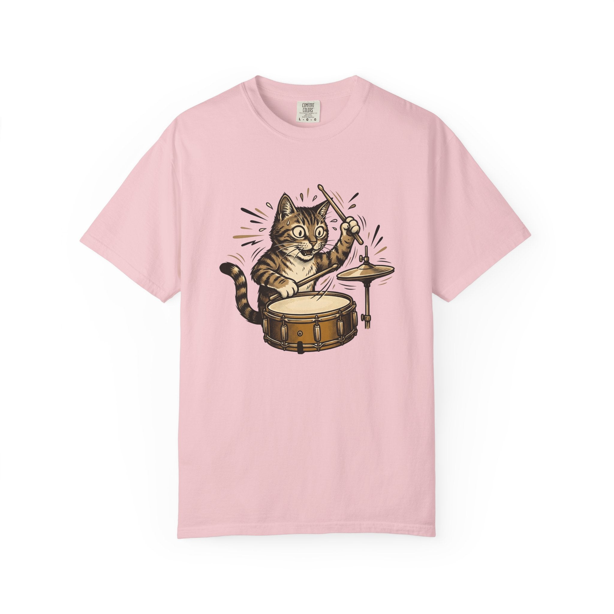 Cat Drum Set Shirt Cat Music Gift Women Cartoon Tee Drum Kit T-Shirt Cat Fan Comic Tshirt Melody Graphic Retro Cymbals Tshirt