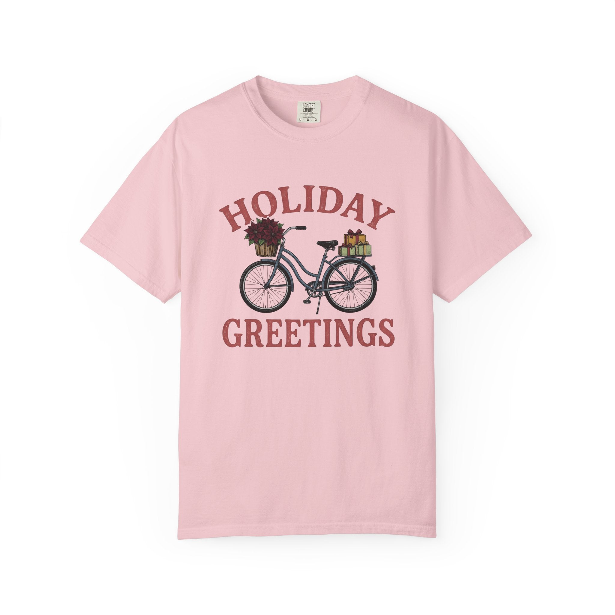 Bike Gifts Shirt Christmas Seasonal Gift Women Nostalgic Tee Bicycle T-Shirt Xmas Fan Holiday Graphic Tshirt Pencil Sketch Red Flower Tshirt