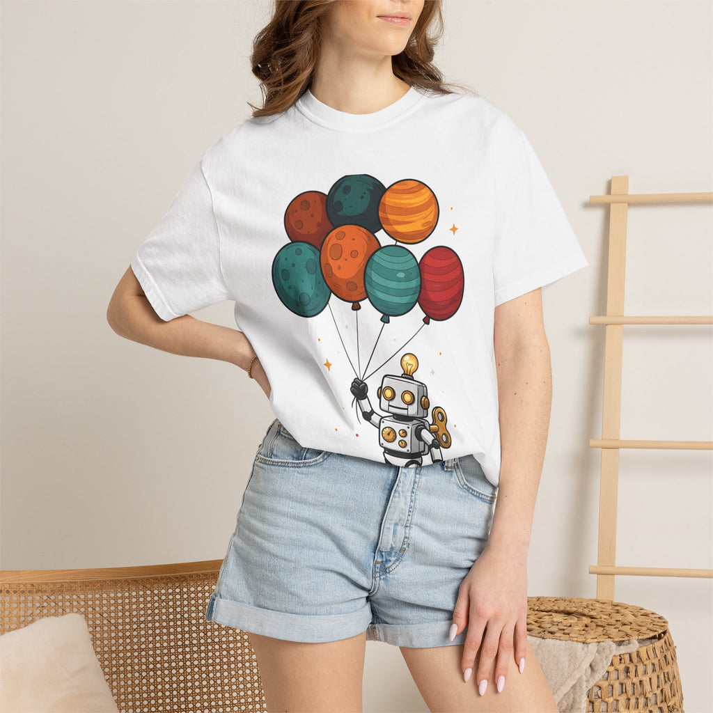 Robots Balloon Shirt Cute Universe Gift Women Anime Tee Bot T-Shirt Kawaii Fan Manga Tshirt Cosmic Graphic Sketch Planets Tshirt