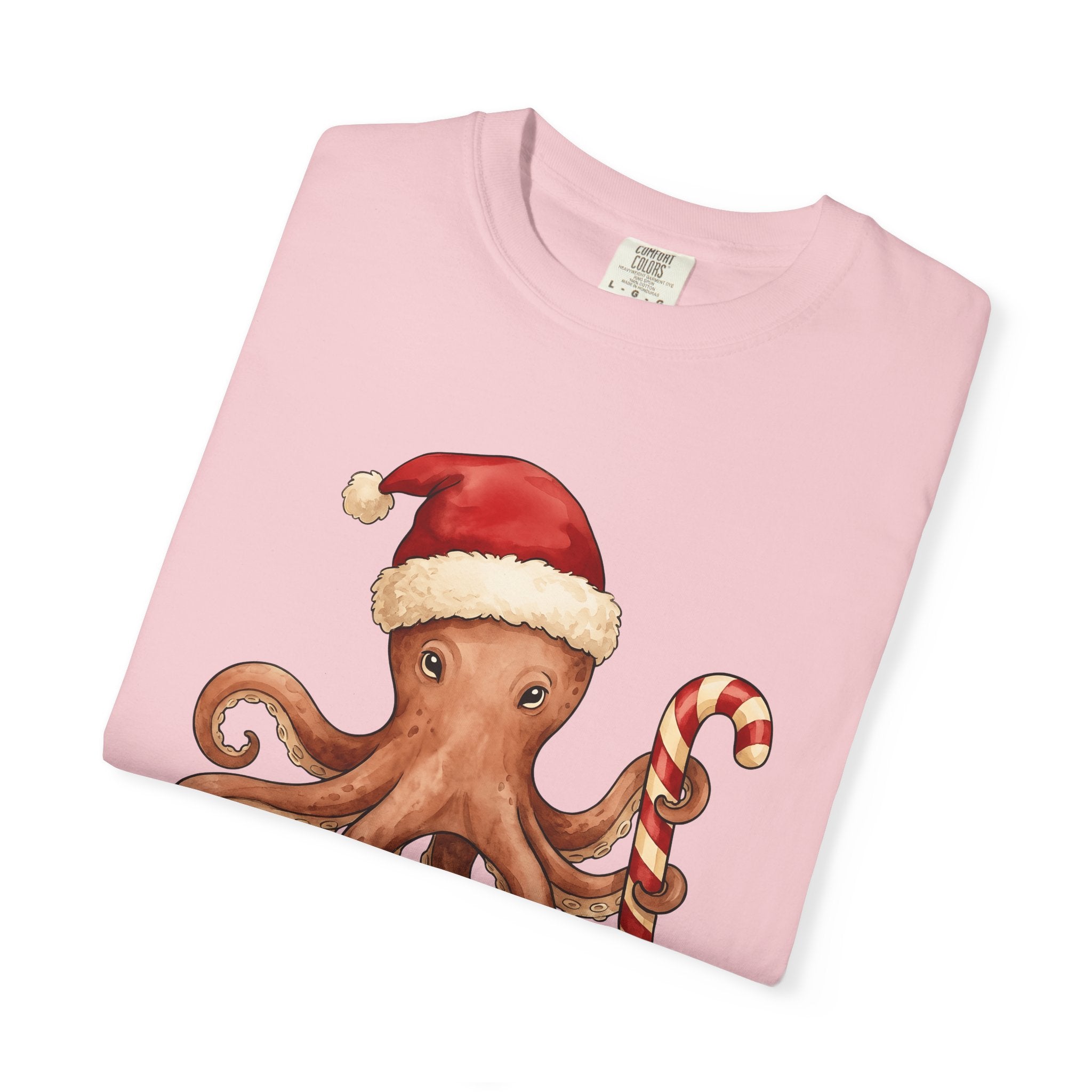 Octopus Christmas Hat Shirt Animals Holiday Gift Women Paint Tee Cephalopod T-Shirt Creature Fan Watercolor Tshirt Christmas Graphic Doodle
