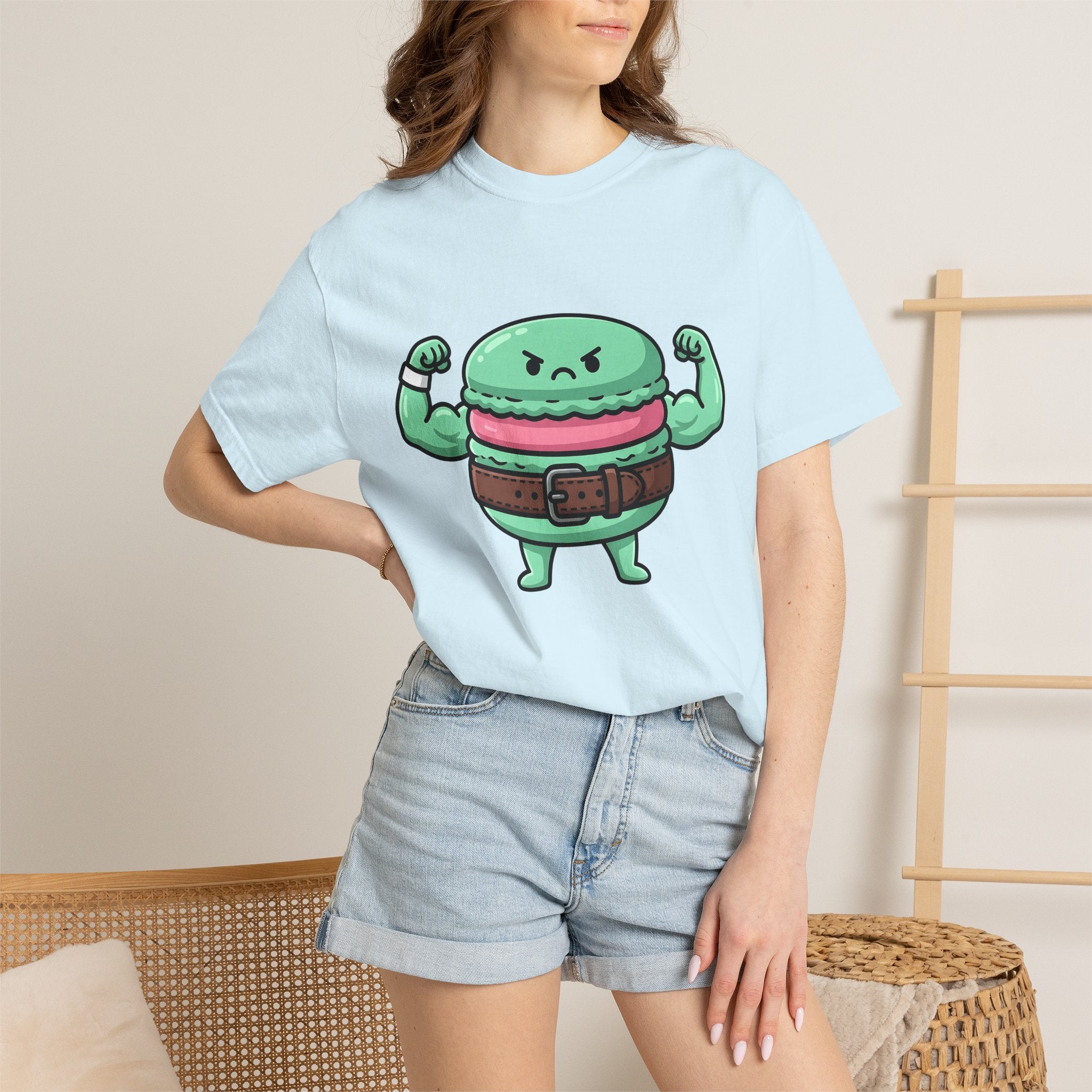 Buff Macaron Shirt Desserts Exercise Gift Women Charming Tee Macaroon T-Shirt Pastry Fan French Macaron Tshirt Fitness Graphic Animated