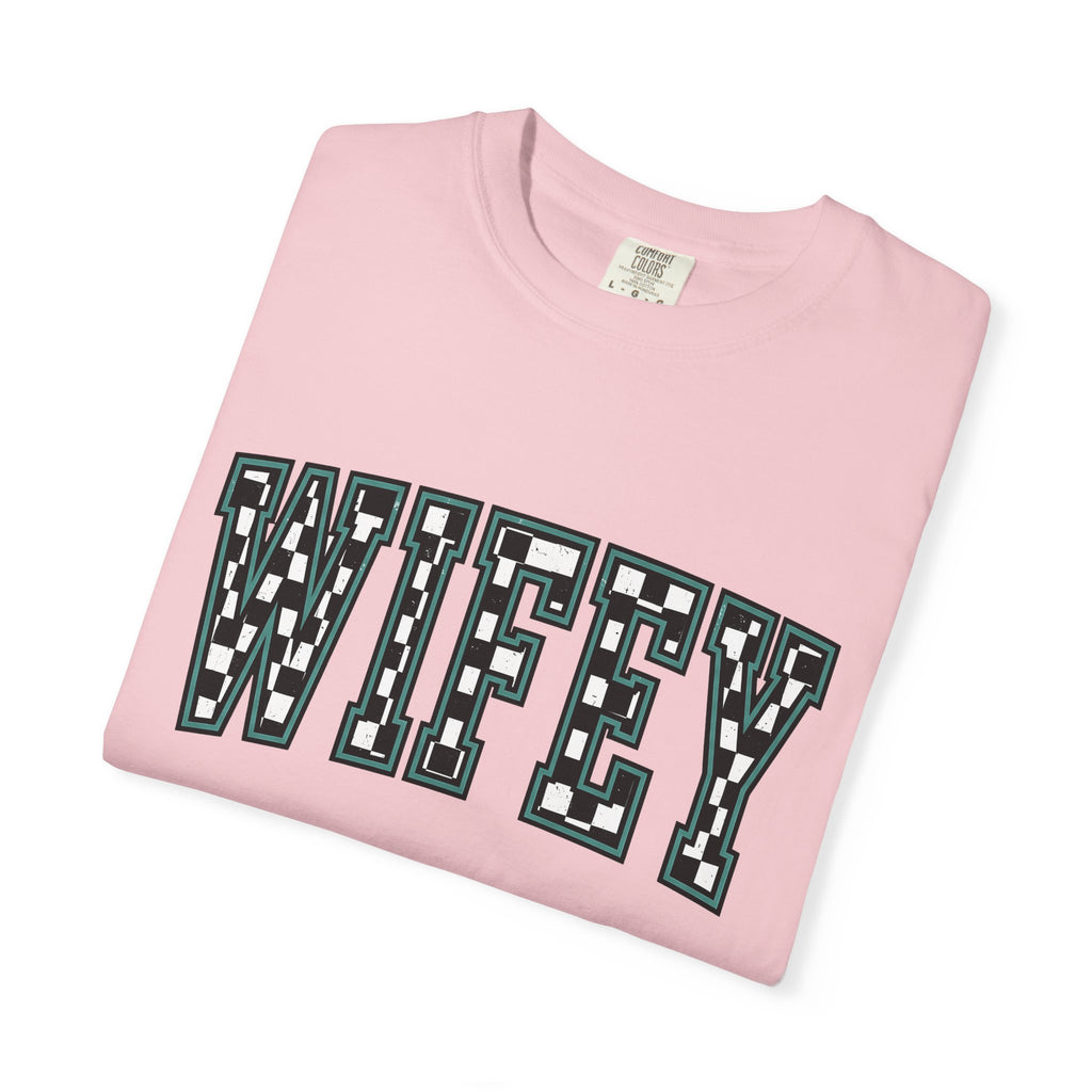 Varsity Check Text Shirt Wife Nuptials Gift Women Heavy Tee Check Text T-Shirt Bride Fan Grunge Tshirt Wedding Graphic Old School Checker