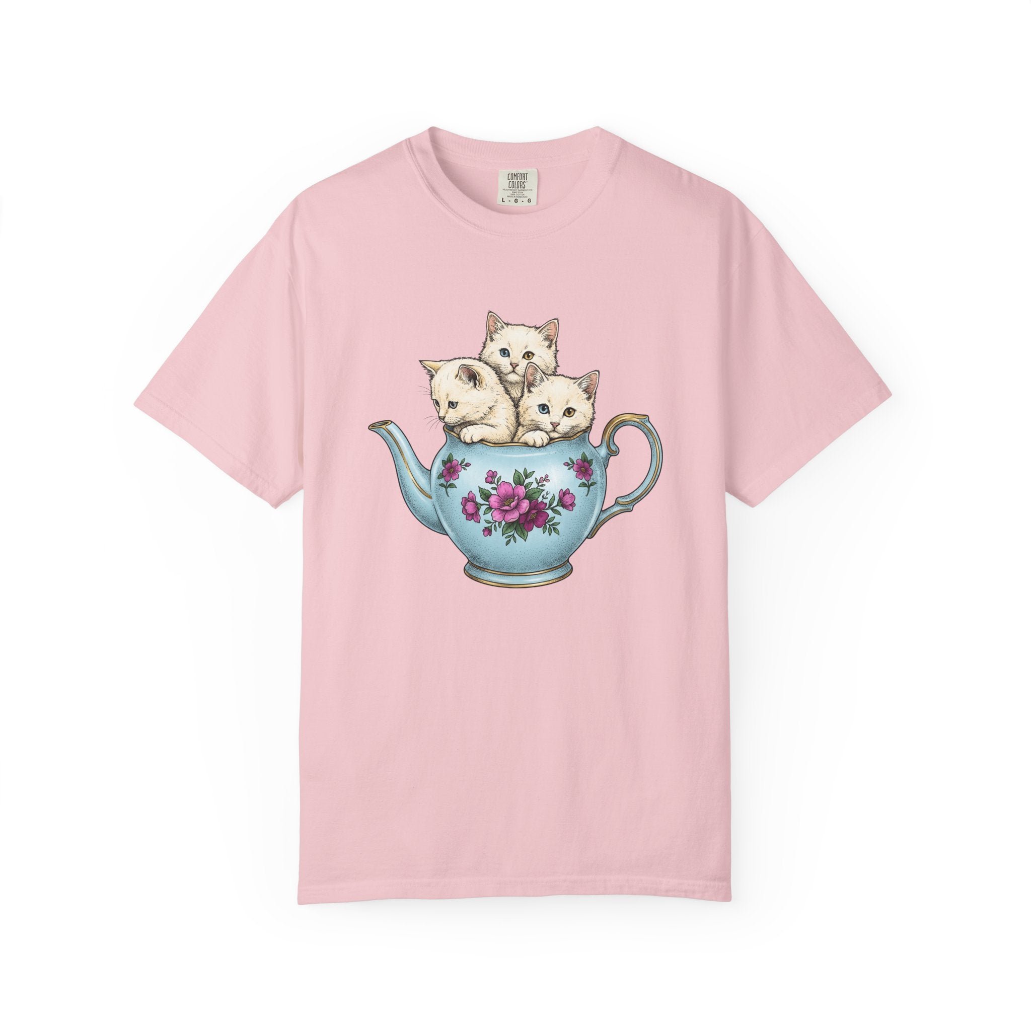 Cat Cup Shirt Cat Beverage Gift Women Retro Tee Mug T-Shirt Cat Fan Coffee Tshirt Drink Graphic Sketch Flower Tshirt