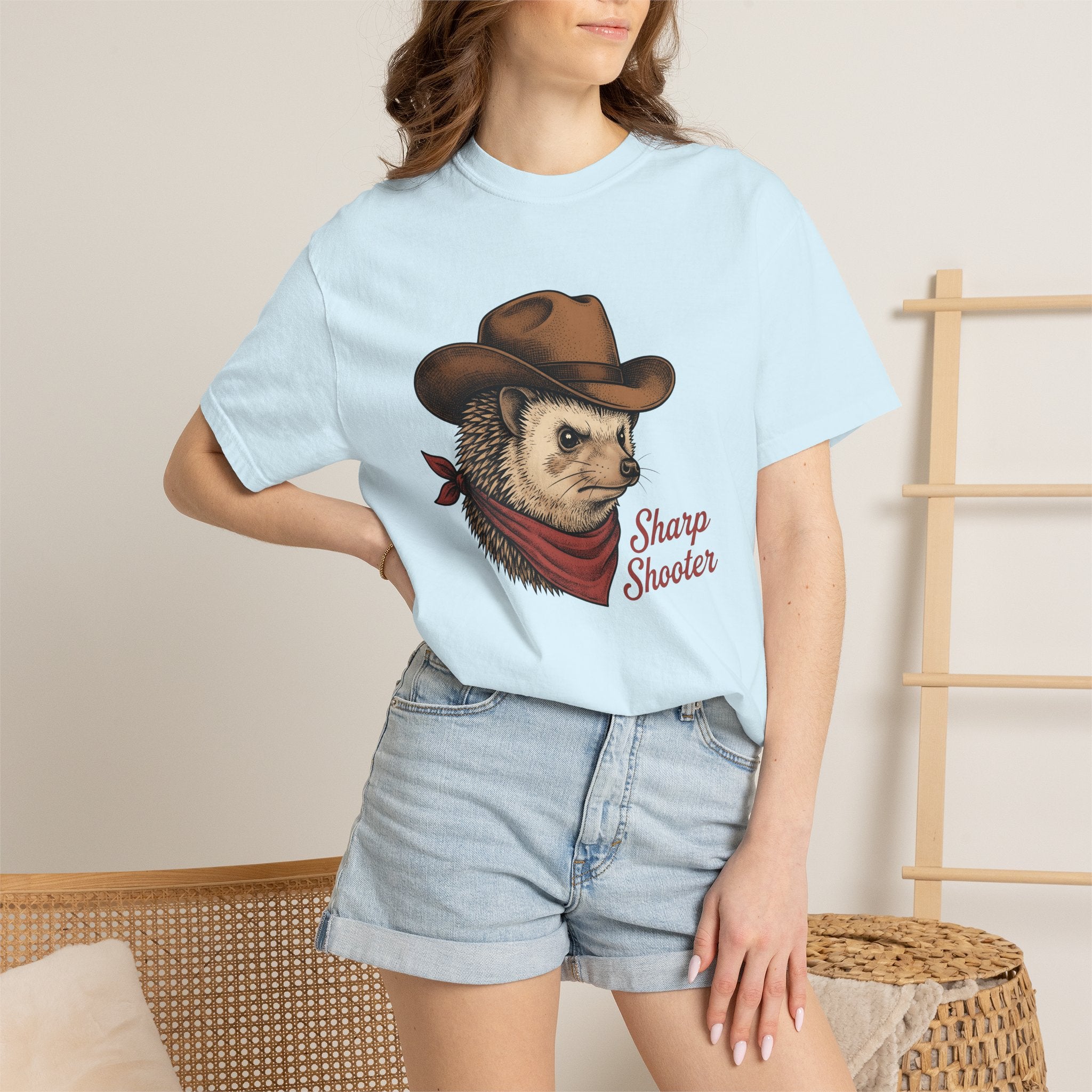 Cowboy Hedgehog Shirt Funny Animal Gift Women Vintage Tee Hedgehog T-Shirt Humor Fan Retro Tshirt Creature Graphic Hand Drawn Bandana Tshirt