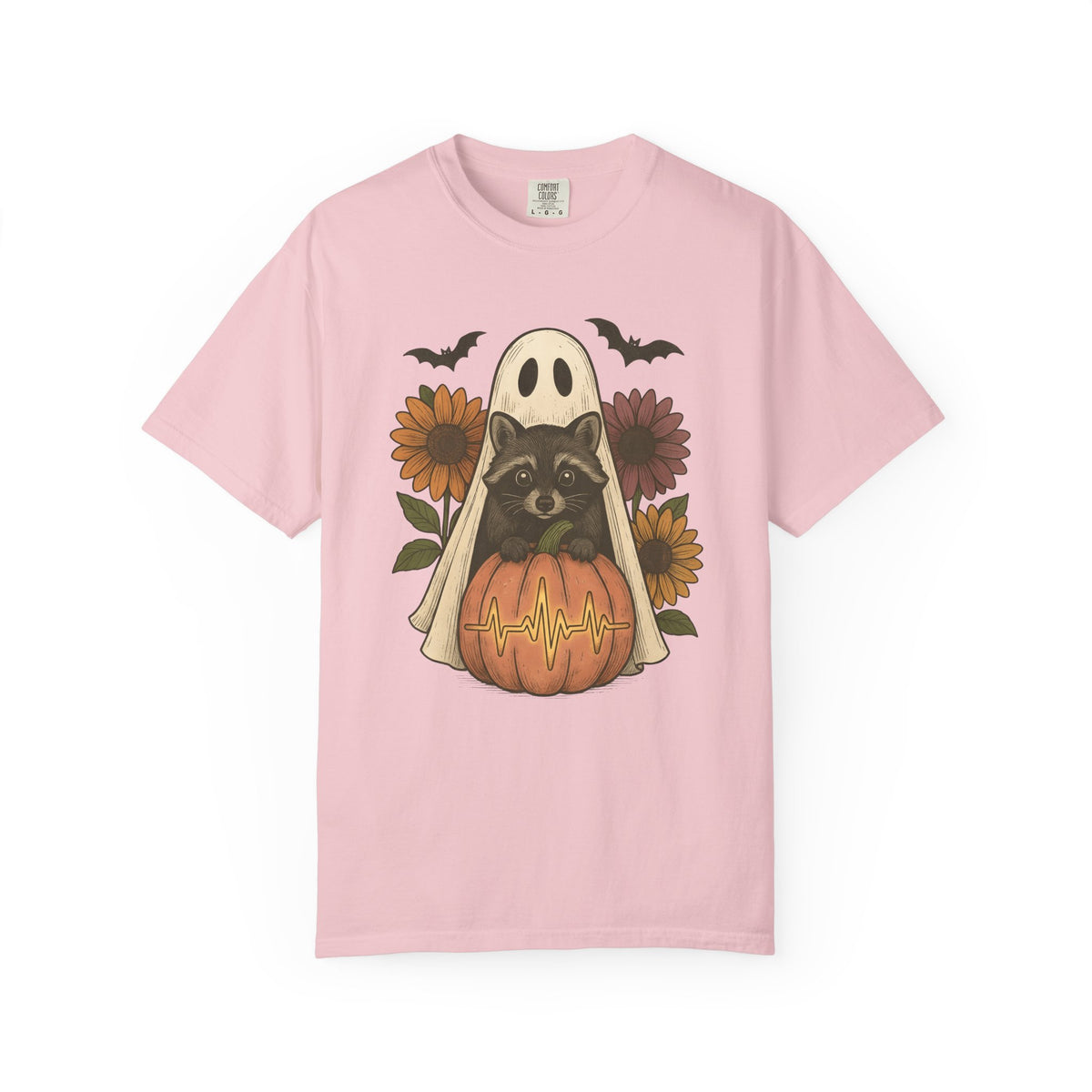 Raccoon Ghost Pumpkin Shirt Halloween Animal Gift Women Vintage Tee Trash Panda T-Shirt Spooky Fan Retro Tshirt Wildlife Graphic Hand Drawn