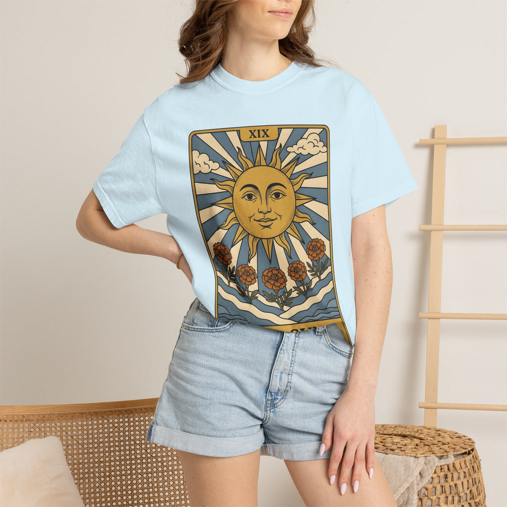 Sun Tarot Shirt Boho Chic Cosmos Gift Women Sketch Tee Tarot Card T-Shirt Bohemian Fan Doodle Tshirt Galaxy Graphic Tribal Floral Motif