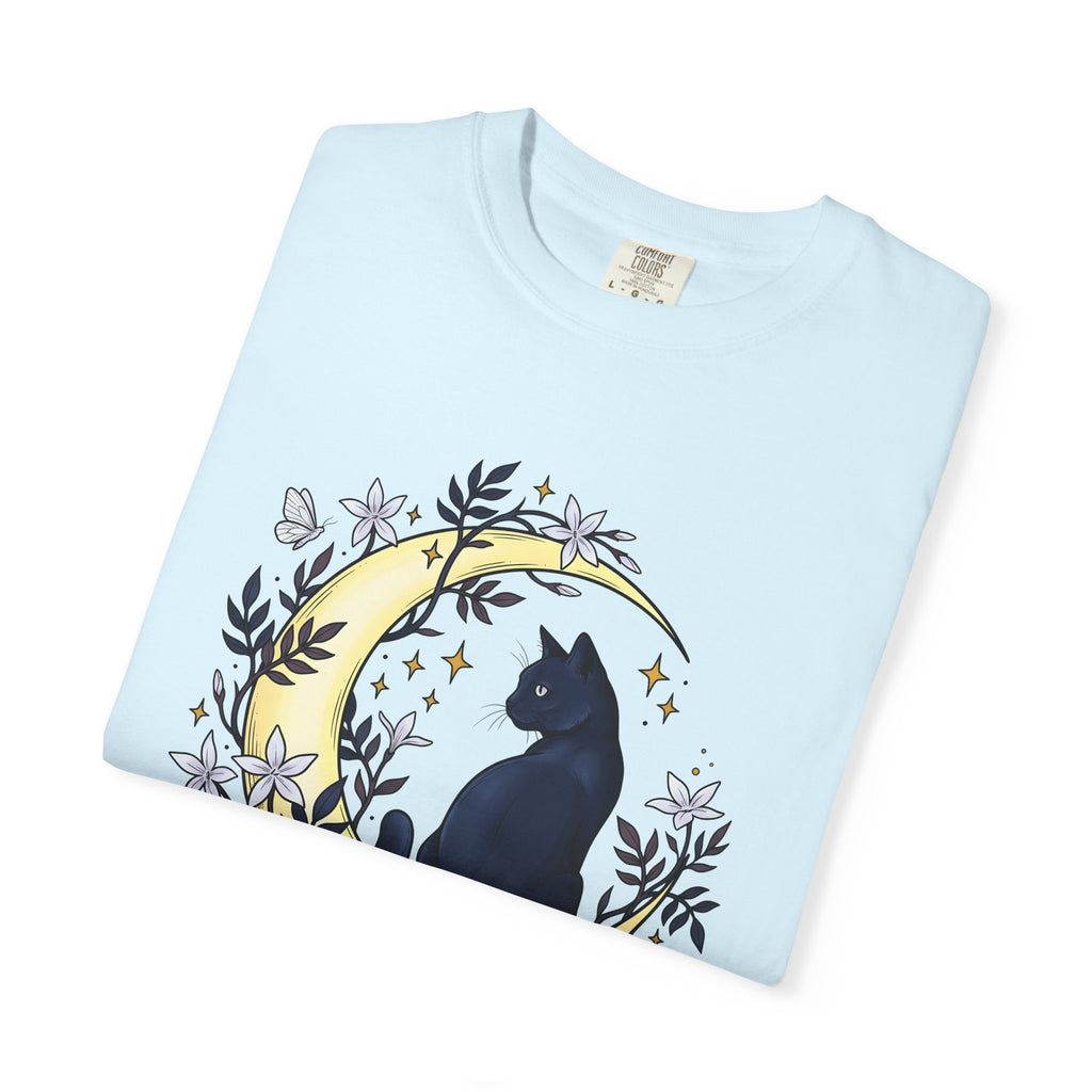 Black Cat Crescent Shirt Cat Astrology Gift Women Hippie Tee Cat T-Shirt Cat Fan Boho Tshirt Zodiac Graphic Spiritual Flower Tshirt