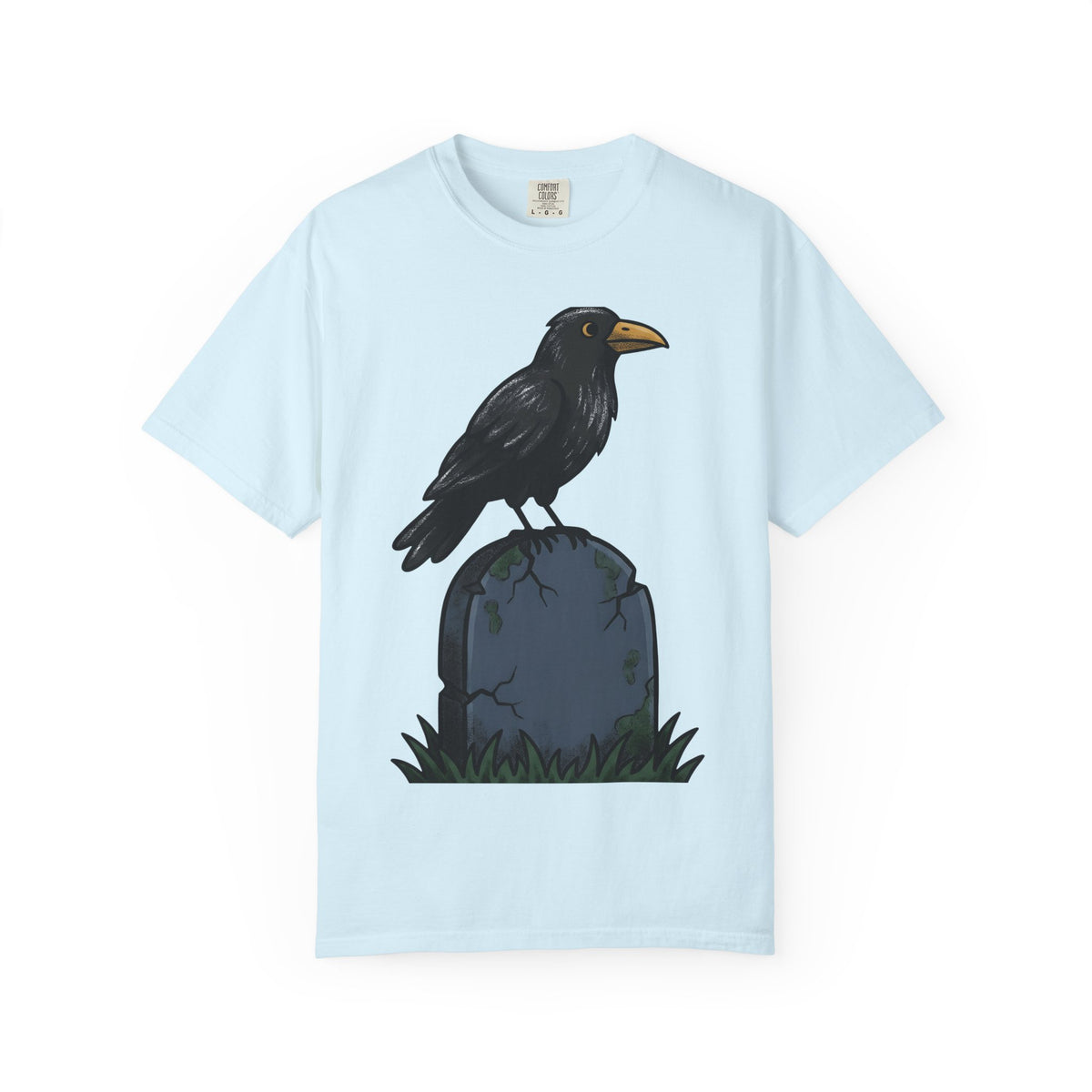 Raven Gravestone Shirt Halloween Horror Gift Women Sketch Tee Tombstone T-Shirt Spooky Fan Crypt Illustration Drawing Hand Drawn Burial