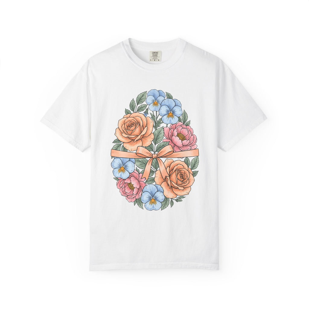 Floral Egg Shirt Easter Flower Gift Women Botanical Tee Easter Egg T-Shirt Easter Fan Botanical Illustration Floral Design Vintage Bow