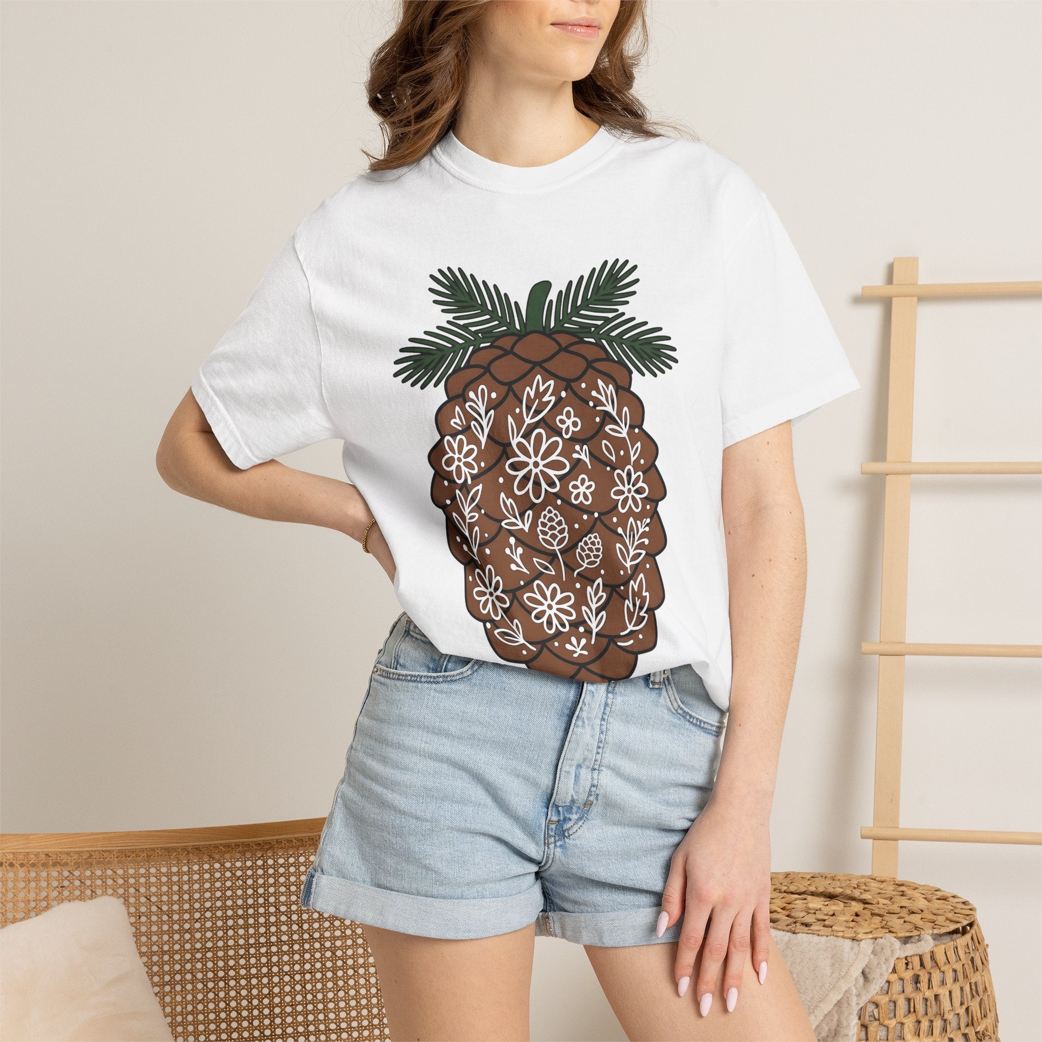Pine Cone Shirt Holiday Wildlife Gift Women Farmhouse Tee Pinecone T-Shirt Christmas Fan Rustic Tshirt Animal Graphic Contemporary Blossom