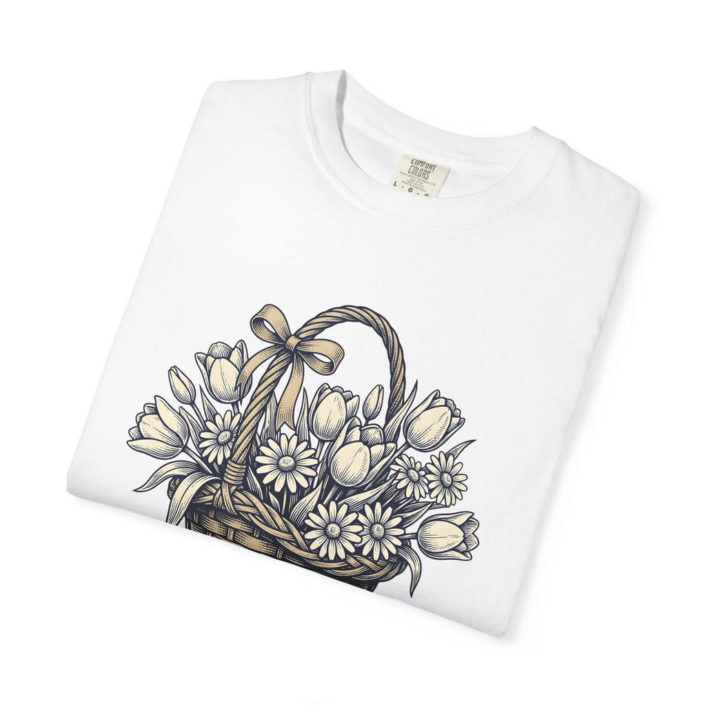 Spring Flowers Shirt Easter Arrangement Gift Women Cartoon Tee Florals T-Shirt Easter Fan Comic Tshirt Bouquet Graphic Illustration Bowtie
