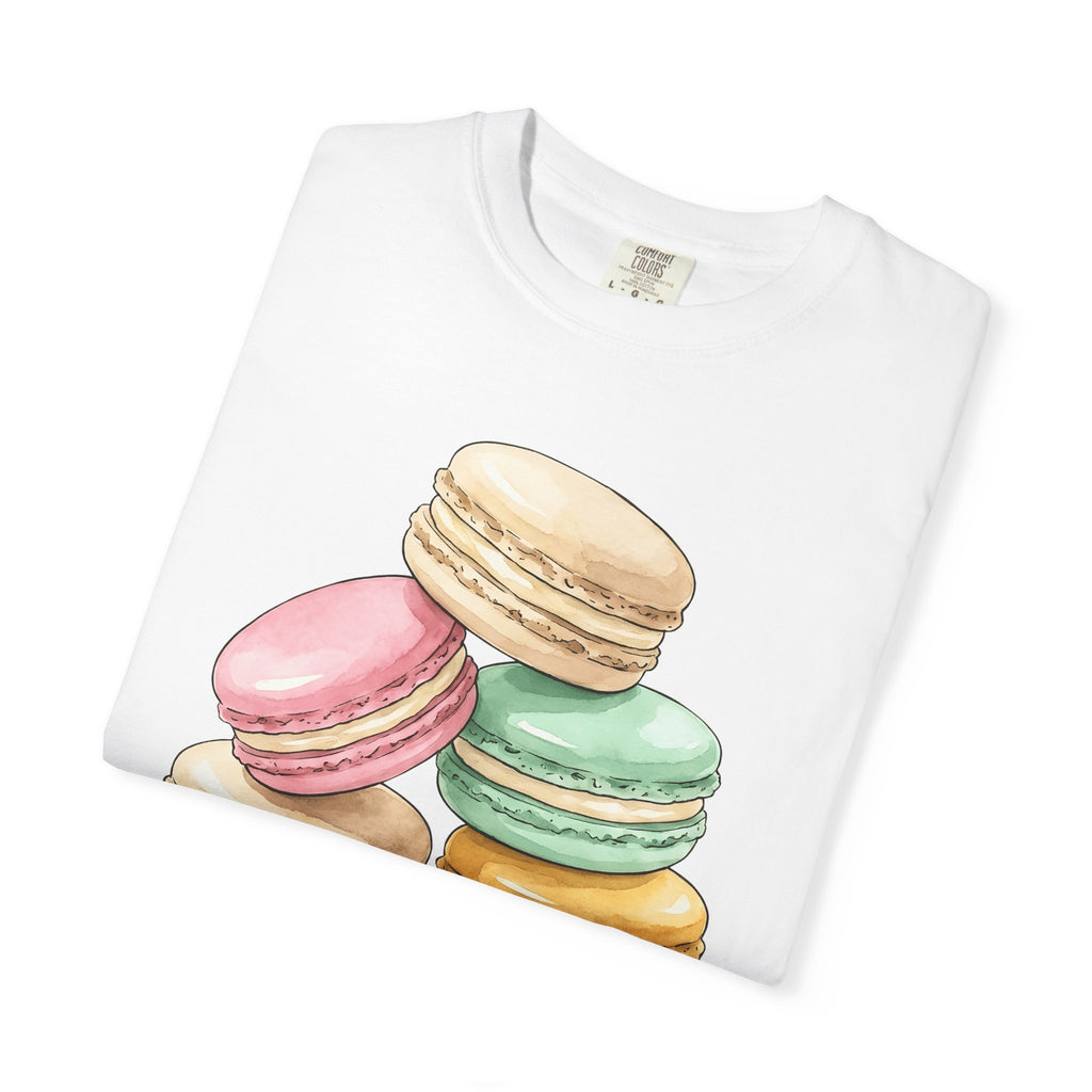 Macaron Stack Shirt Desserts Confections Gift Women Hand Painted Tee Macarons T-Shirt Pastry Fan Watercolor Tshirt Sweet Treats Graphic