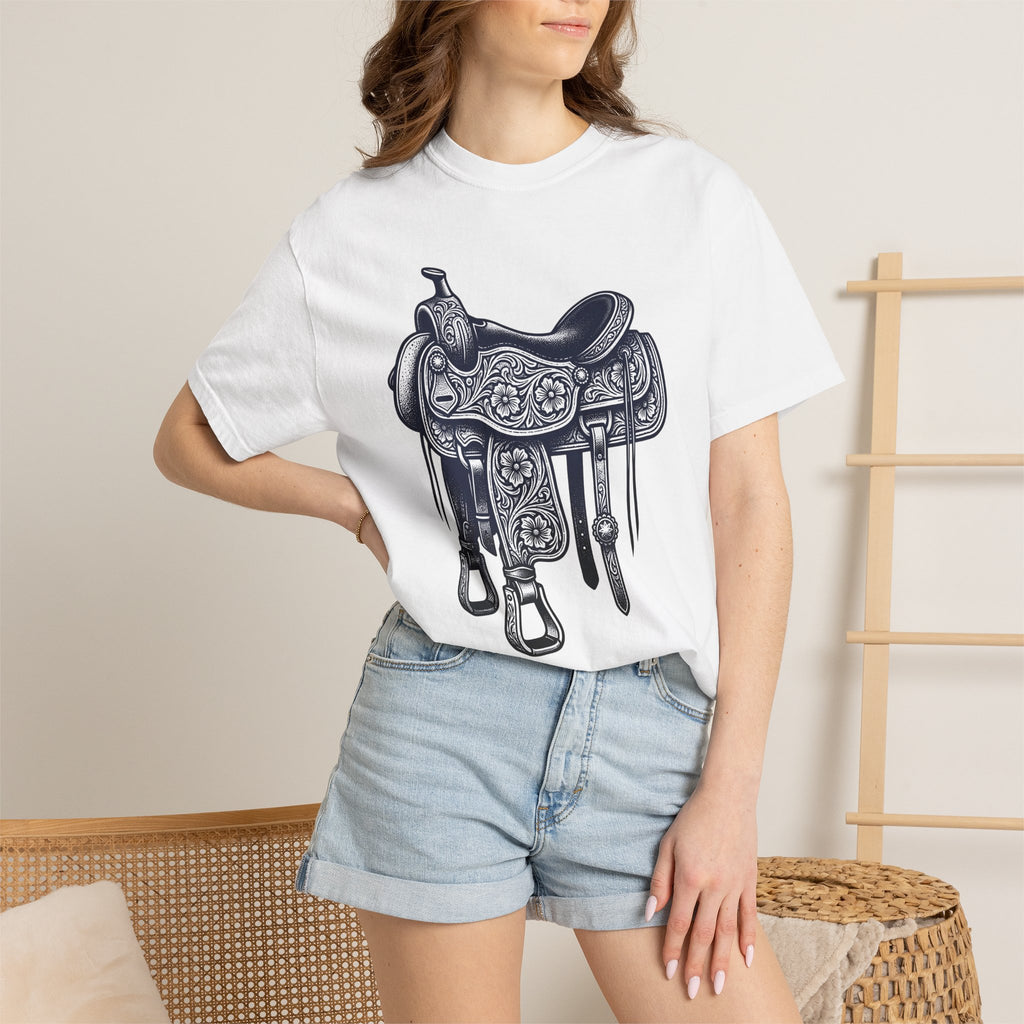 Horse Saddle Shirt Cowgirl Equestrian Gift Women Old School Tee Saddle T-Shirt Cowgirl Fan Western Tshirt Horse Riding Graphic Pencil Art