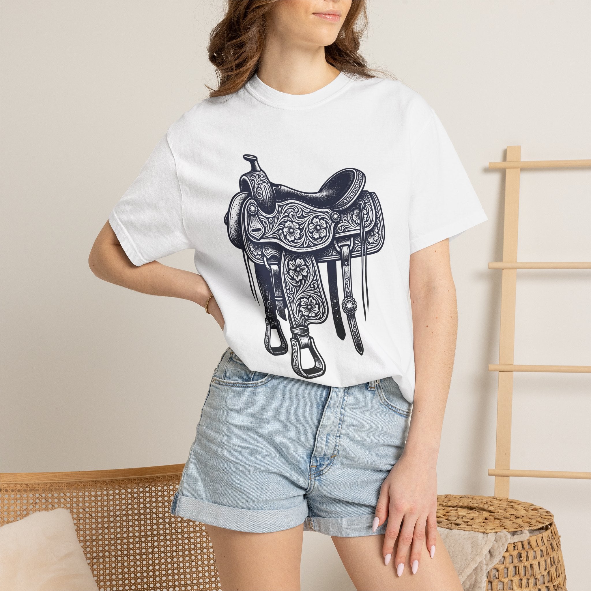 Horse Saddle Shirt Cowgirl Equestrian Gift Women Old School Tee Saddle T-Shirt Cowgirl Fan Western Tshirt Horse Riding Graphic Pencil Art