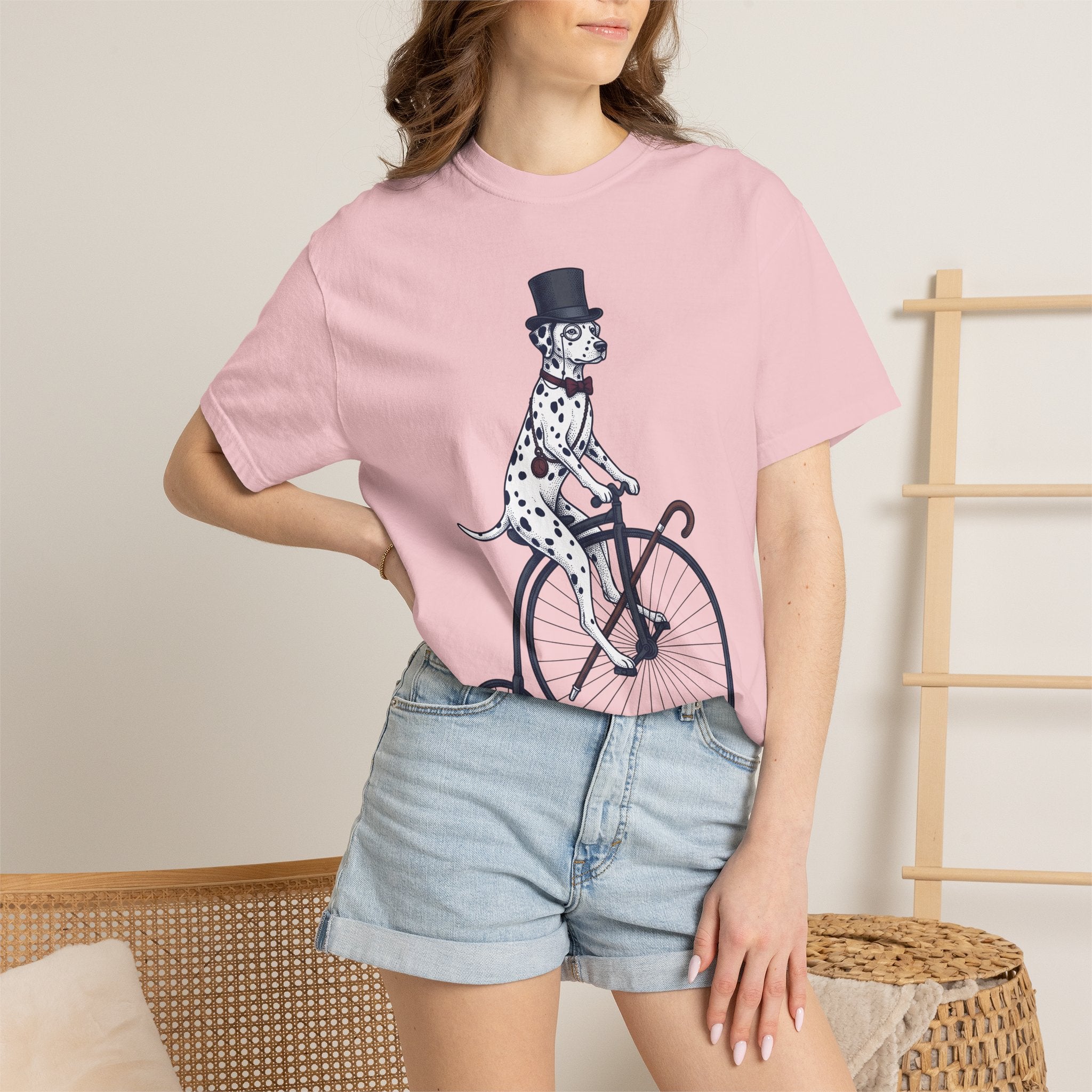 Dalmatian Bike Shirt Dog Cosplay Gift Women Retro Tee Dalmatian Bike T-Shirt Dog Fan Vintage Tshirt Cosplay Graphic Sketch Cylinder Hat