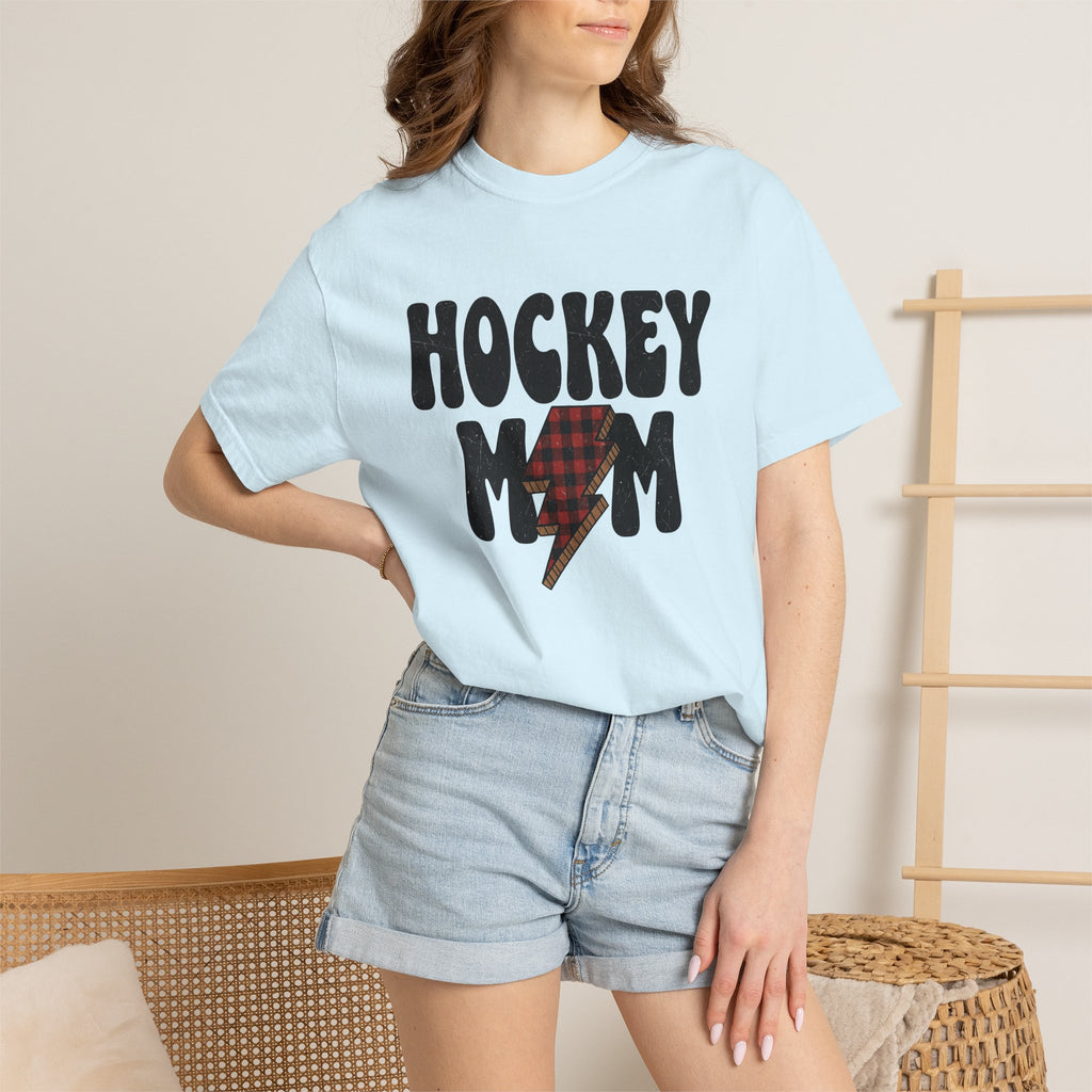 Plaid Lightning Bolt Shirt Hockey Mom Games Gift Women Hand Drawn Tee Tartan Bolt T-Shirt Hockey Mom Fan Illustrated Graphic Tshirt