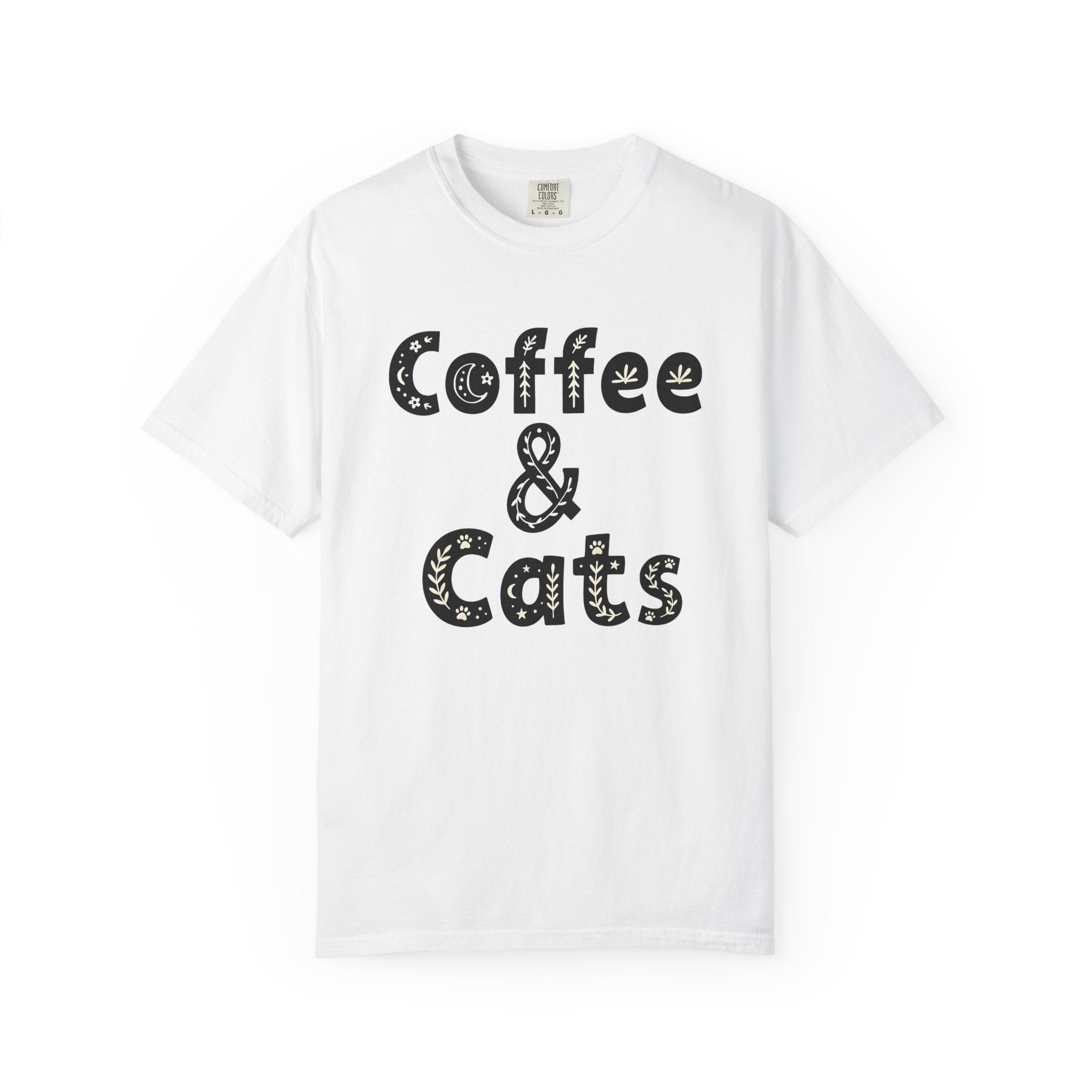 Coffee Cat Shirt Coffee Pet Gift Women Boho Tee Kitty Cat T-Shirt Coffee Fan Feline Graphic Tshirt Whimsical Paw Print Tshirt