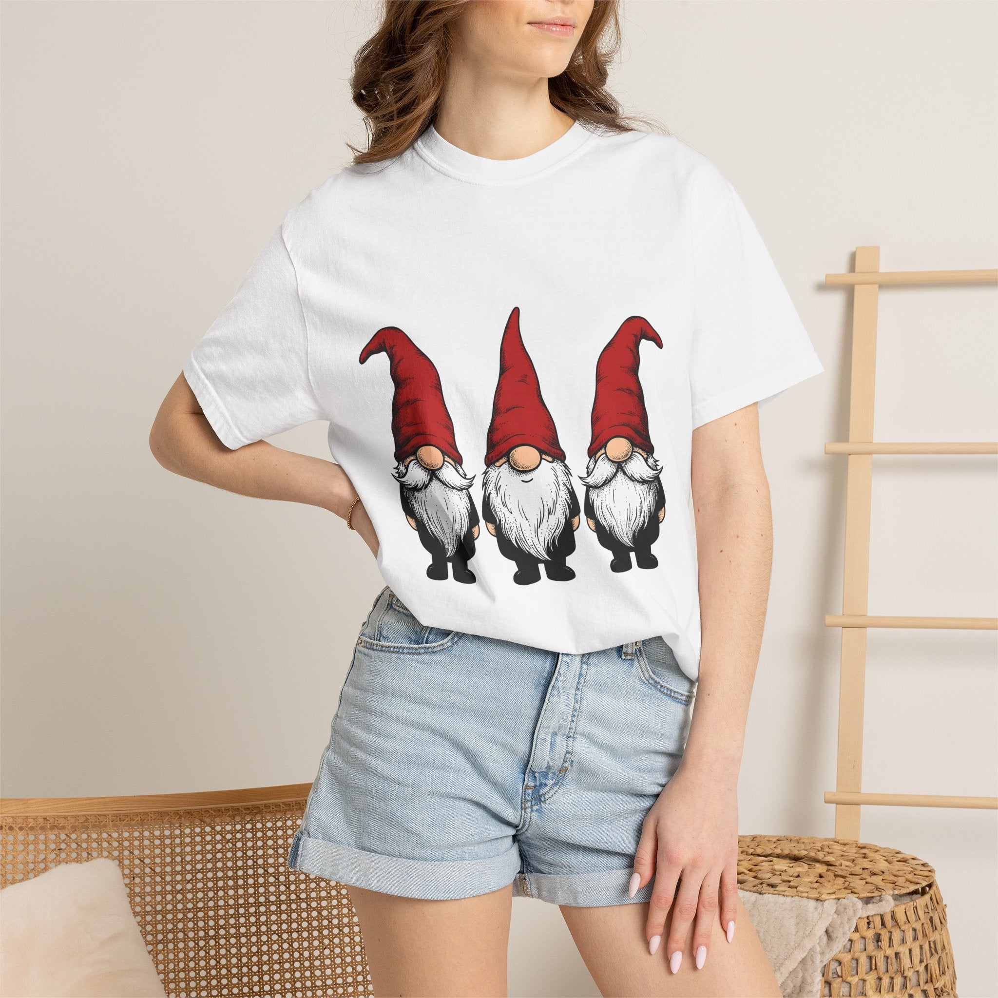 Gnome Collection Shirt Christmas Celebration Gift Women Cartoon Tee Dwarf T-Shirt Noel Fan Caricature Tshirt Party Graphic Sketch Crimson