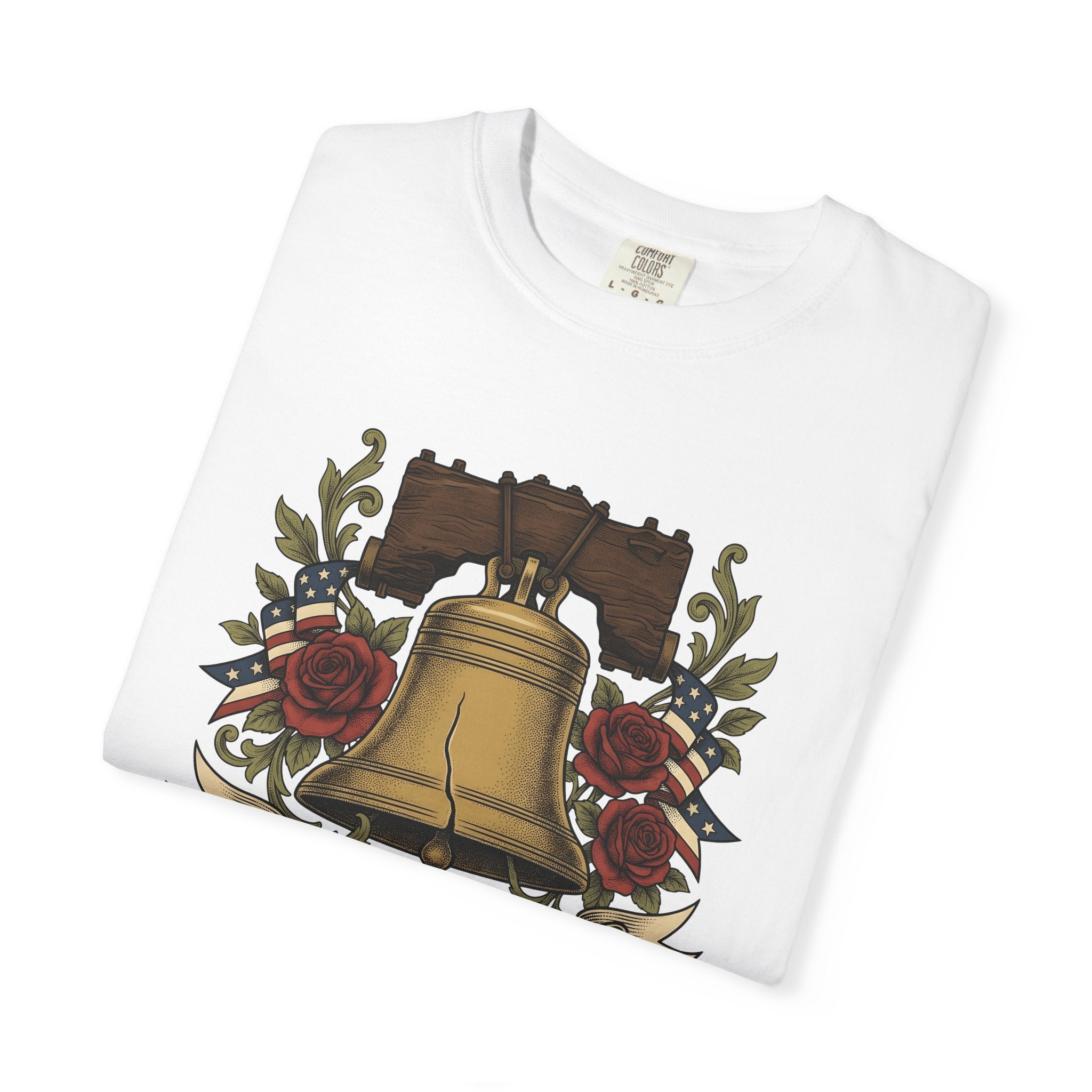 Freedom Chime Shirt America Flag Gift Women Heritage Tee Bell T-Shirt Patriot Fan Traditional Tshirt Banner Graphic Vintage Red Buds Tshirt