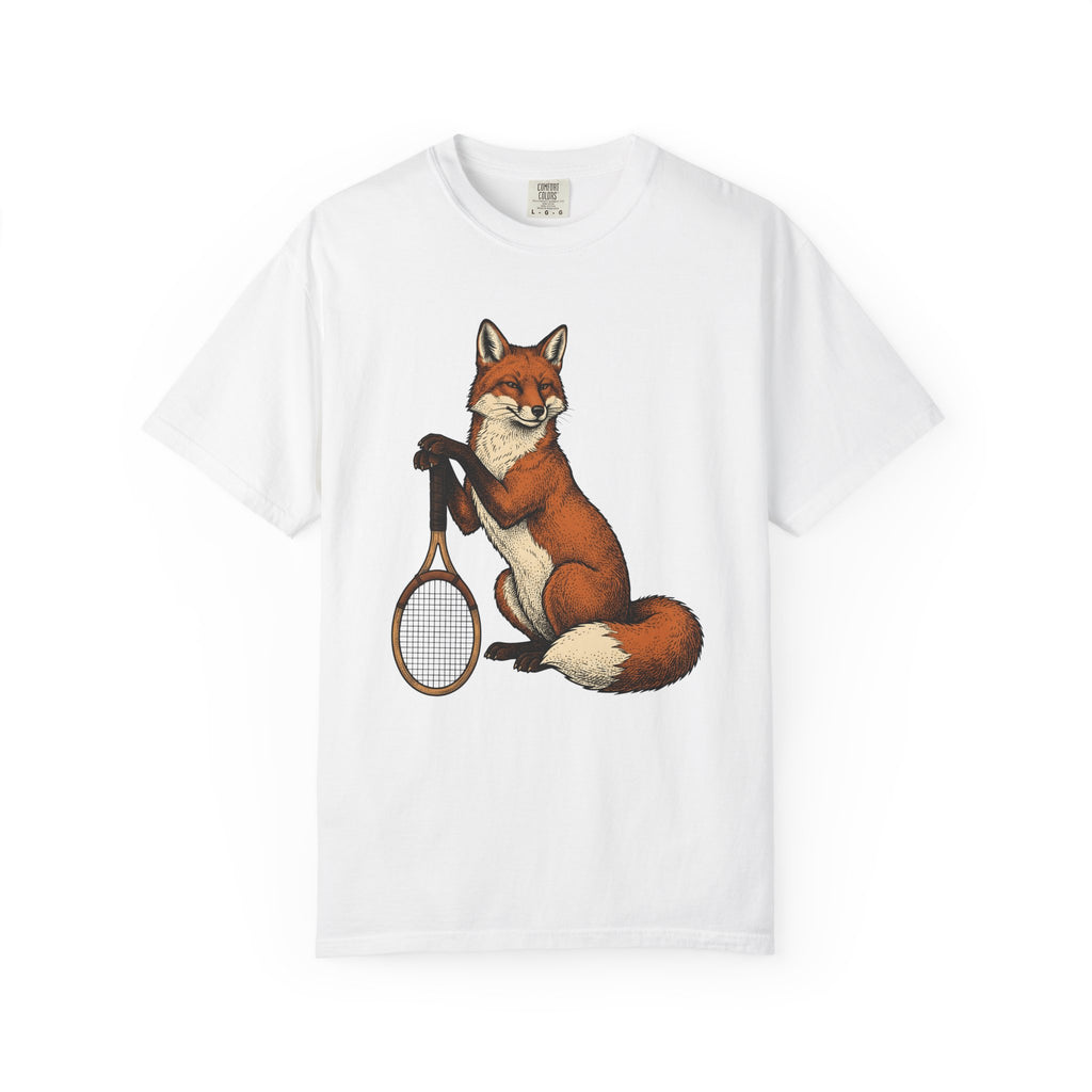 Fox Tennis Racquet Shirt Sports Fauna Gift Women Old School Tee Racquet T-Shirt Athlete Fan Racket Tshirt Wildlife Graphic Doodle Beast