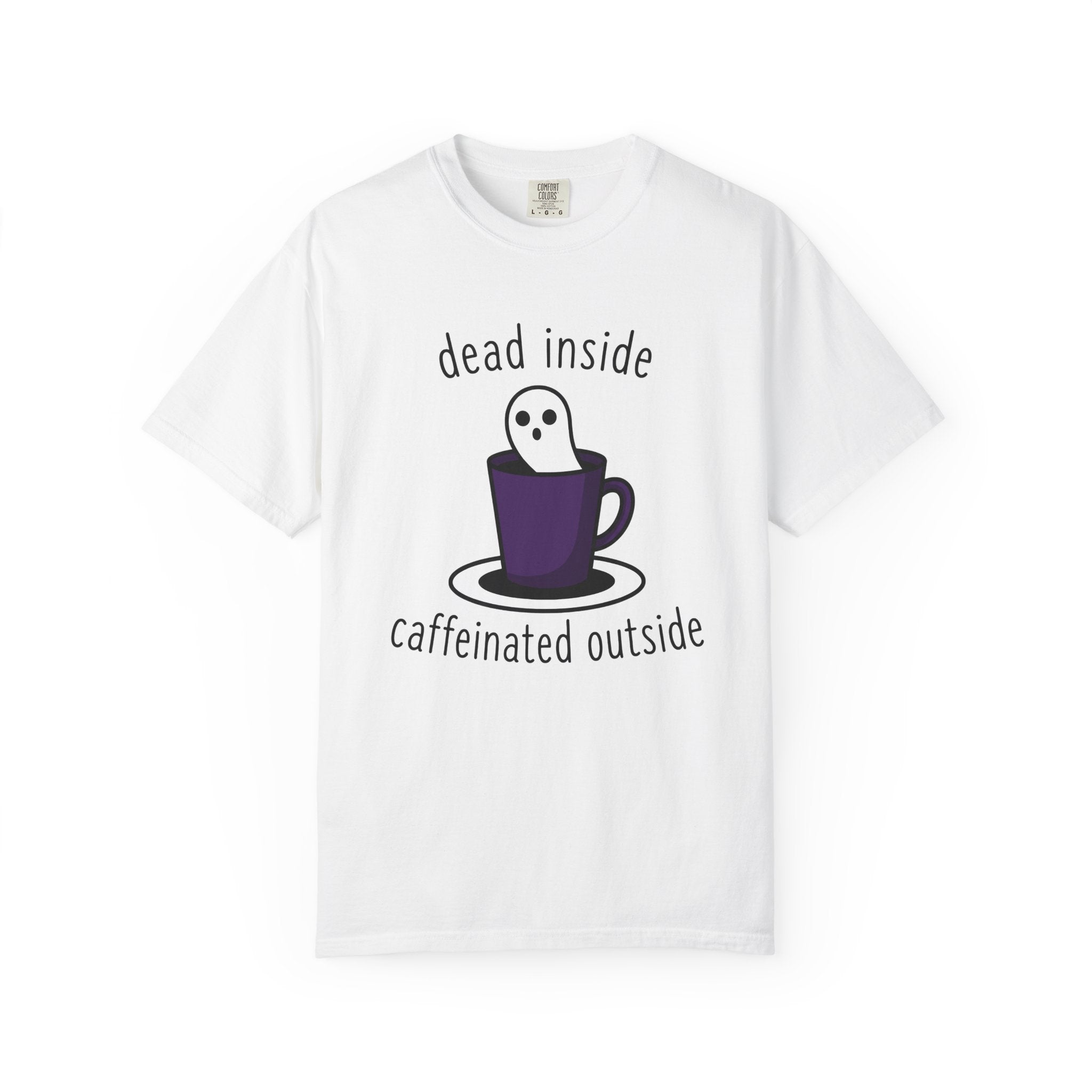 Ghost Coffee Cup Shirt Coffee Humor Gift Women Cartoon Tee Coffee Mug T-Shirt Coffee Fan Toon Tshirt Funny Graphic Minimalist Saucer Tshirt