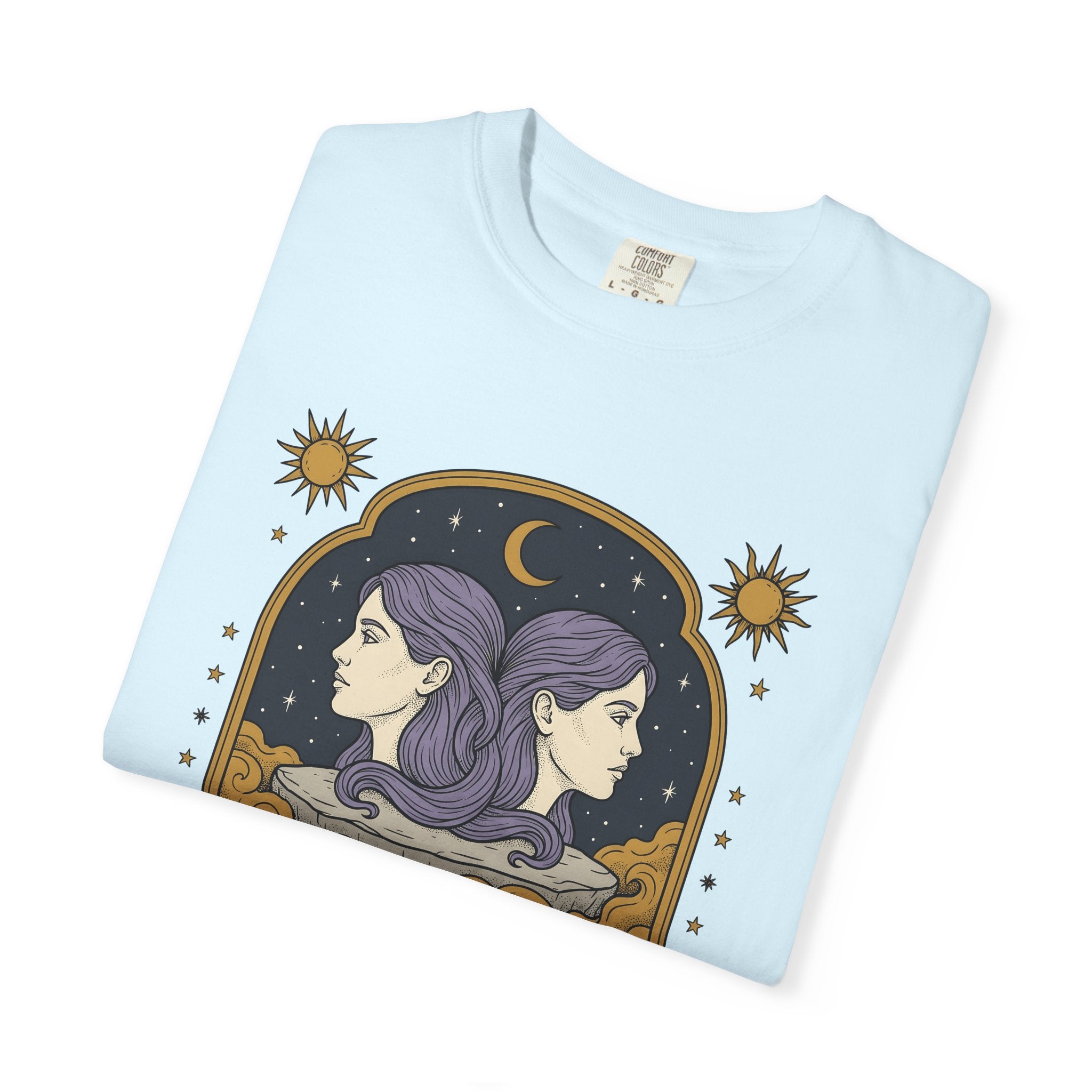 Gemini Twins Shirt Boho Chic Horoscope Gift Women Mystical Tee Zodiac T-Shirt Bohemian Enthusiast Magical Tshirt Astrology Graphic Retro