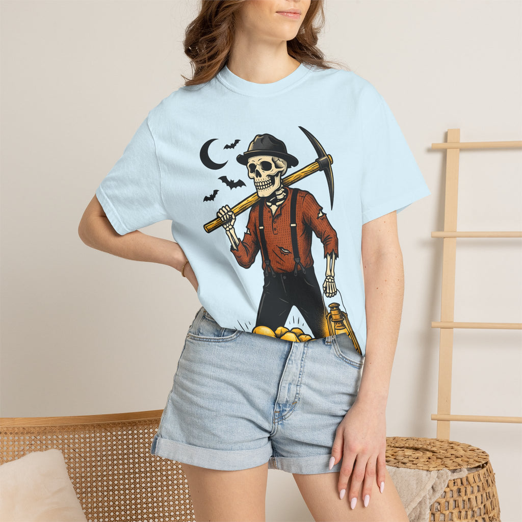 Skeleton Miner Shirt Halloween Dark Gift Women Retro Tee Miner T-Shirt Horror Fan Spooky Graphic Illustration Sketch Bones Tshirt