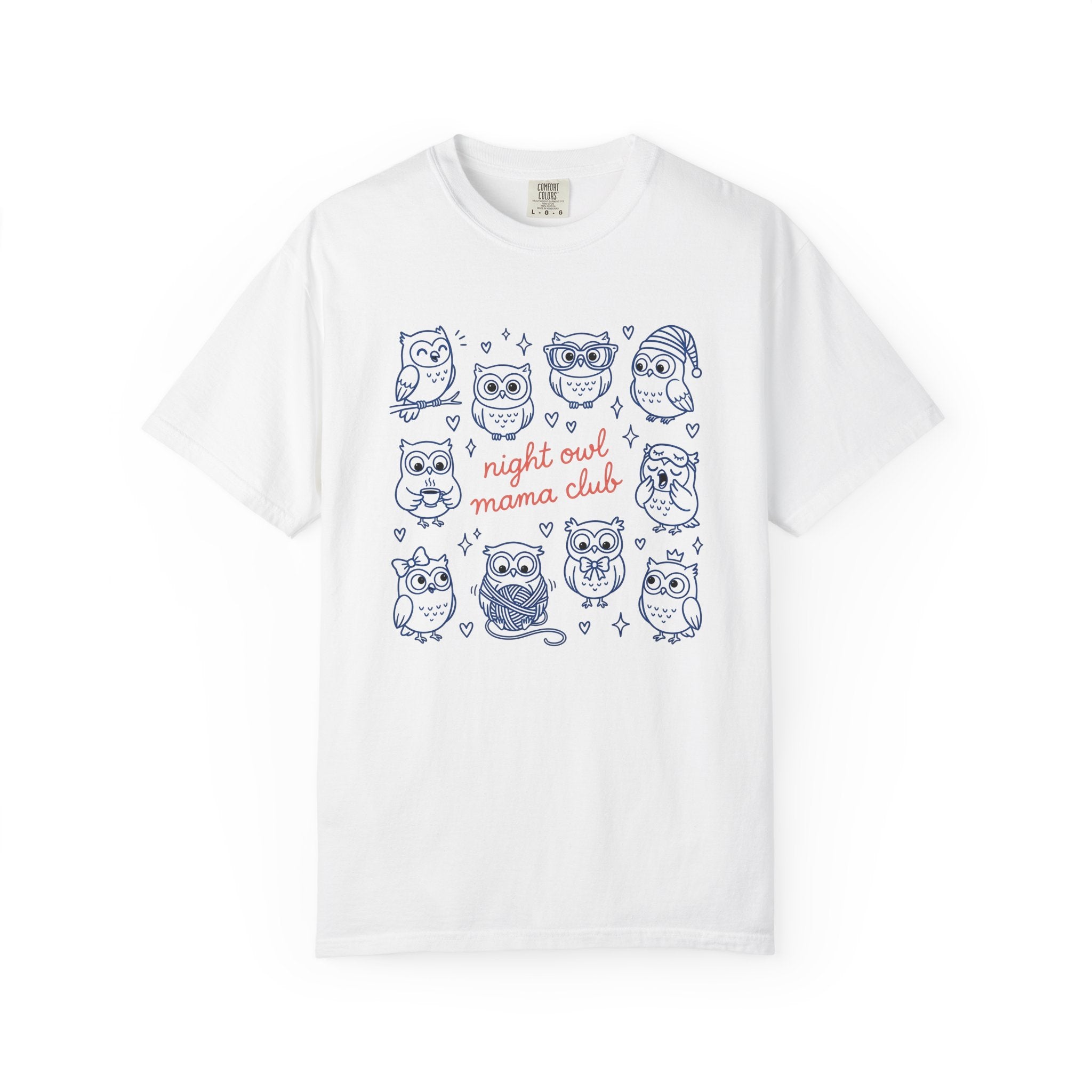 Owl Graphic Shirt Mom Animals Gift Women Doodle Tee Hoot Owl T-Shirt Mother Fan Wildlife Graphic Tshirt Hand Drawn Hearts Tshirt