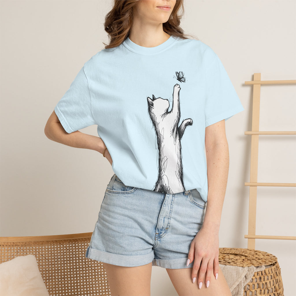 Cat Drawing Shirt Cat Wildlife Gift Women Simple Tee Kitty T-Shirt Cat Fan Feline Tshirt Wildlife Graphic Animal Doodle Bug Tshirt