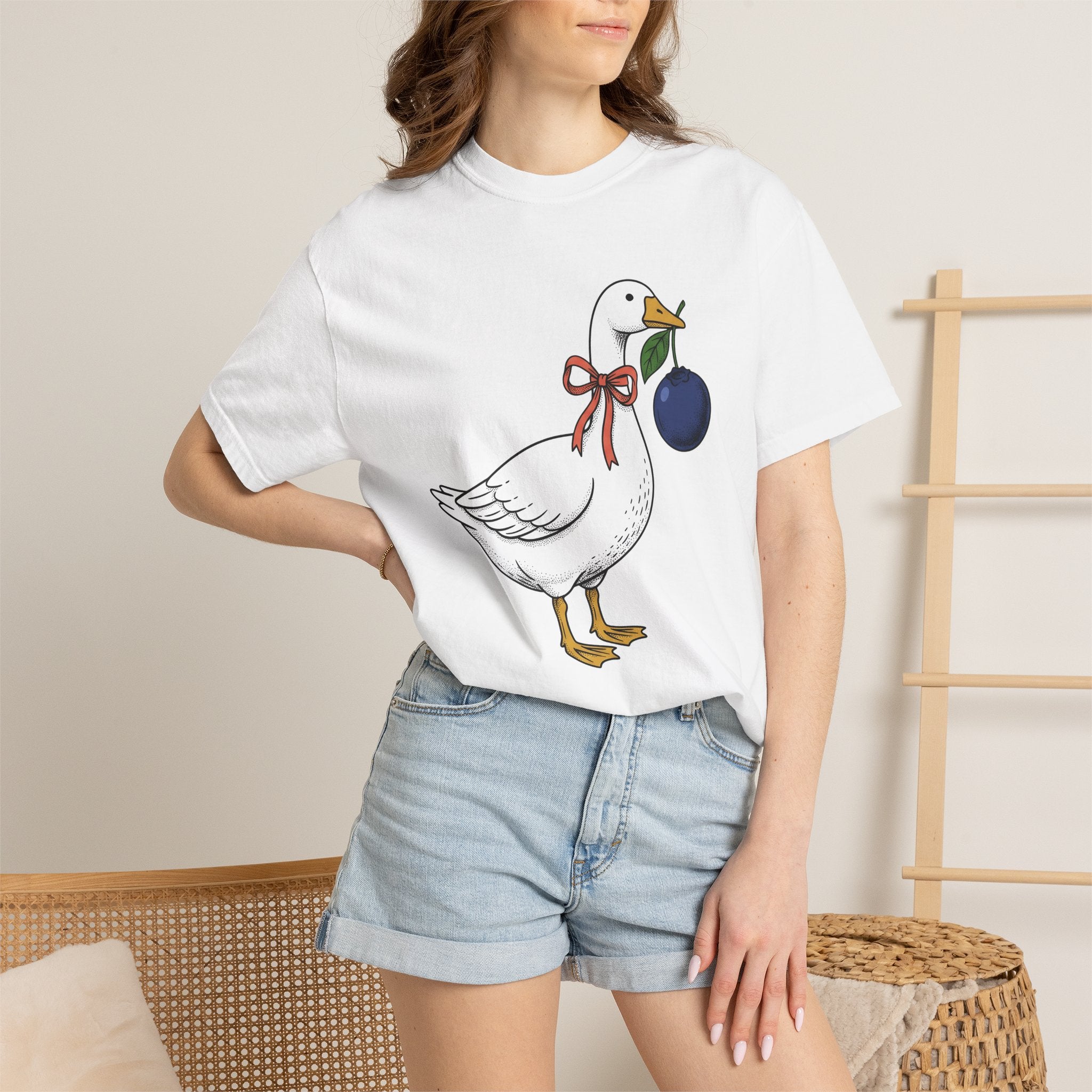 Goose Bowtie Shirt Valentines Day Creatures Gift Women Line Art Tee Goose T-Shirt Valentine Fan Graphic Tshirt Animal Graphic Classic