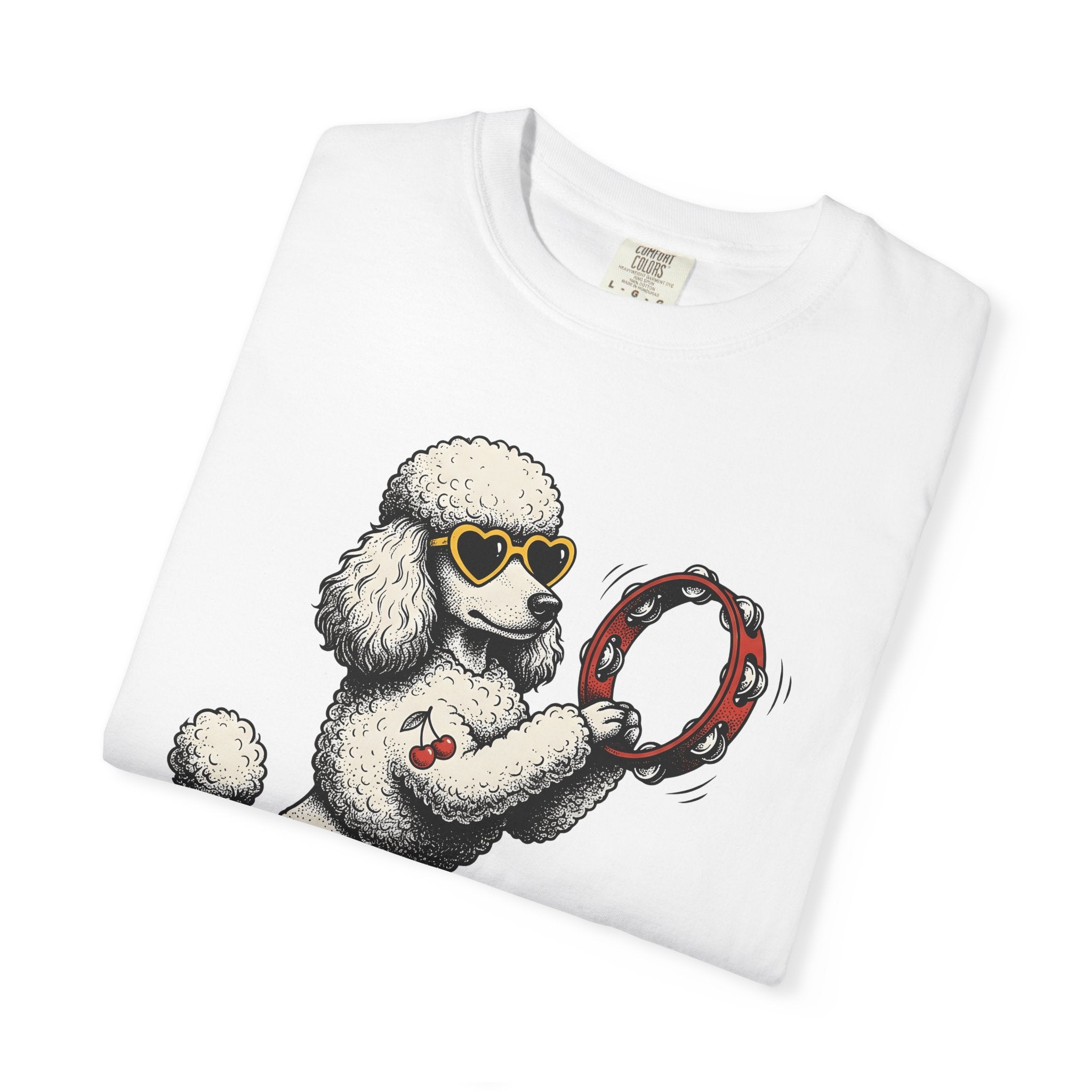 Poodle Dog Shirt Dog Music Gift Women Cartoon Tee Poodle T-Shirt Dog Fan Comic Tshirt Melody Graphic Retro Tambourine Tshirt