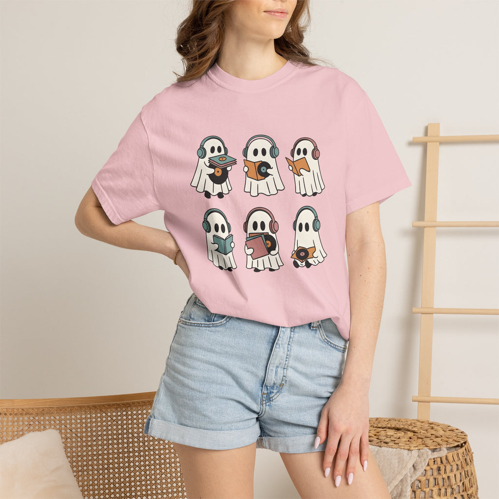 Ghost Music Shirt Halloween Music Gift Women Cartoon Tee Spirit T-Shirt Horror Fan Comic Tshirt Melody Graphic Retro Headphones Tshirt