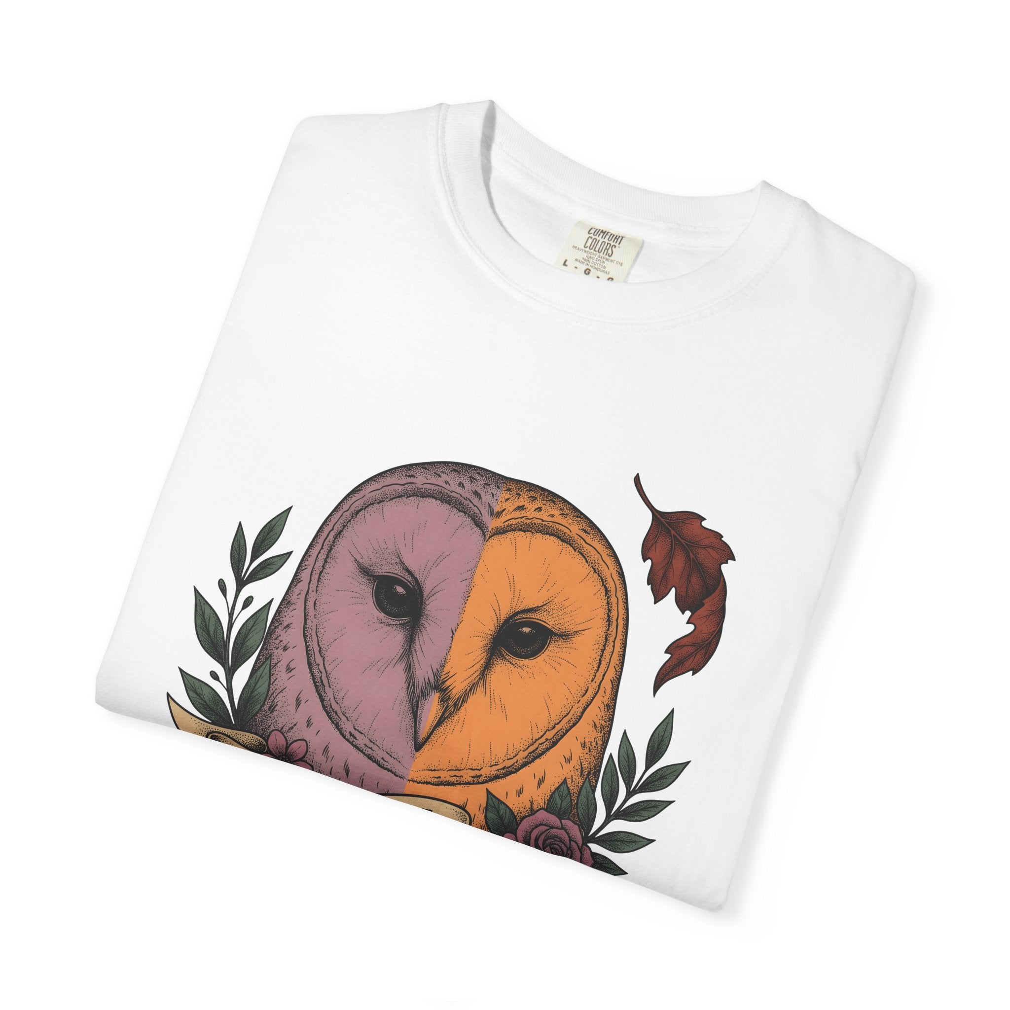 Owl Head Shirt Halloween Nature Gift Women Tattoo Tee Owl T-Shirt Horror Fan Hoot Graphic Vintage Flowers Tshirt